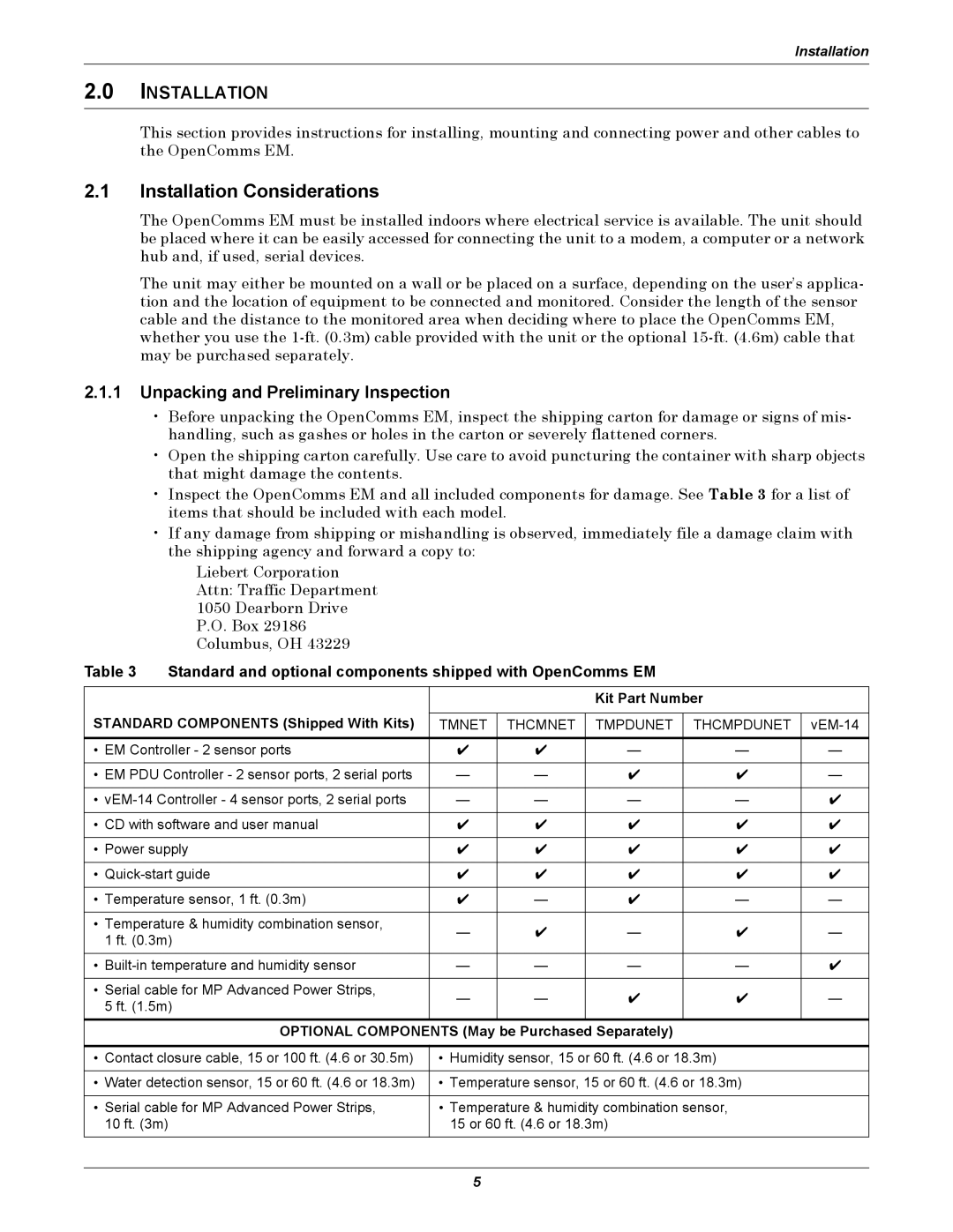 Liebert EM manual Installation Considerations, Unpacking and Preliminary Inspection 