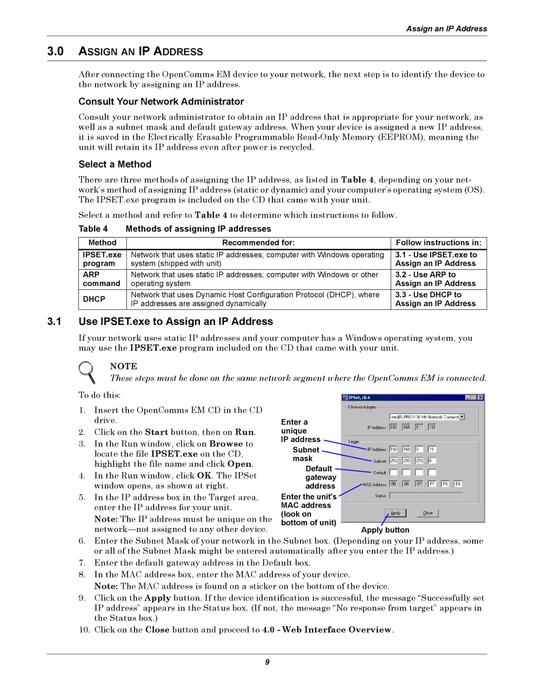 Liebert EM manual Use IPSET.exe to Assign an IP Address, Assign AN IP Address, Consult Your Network Administrator 