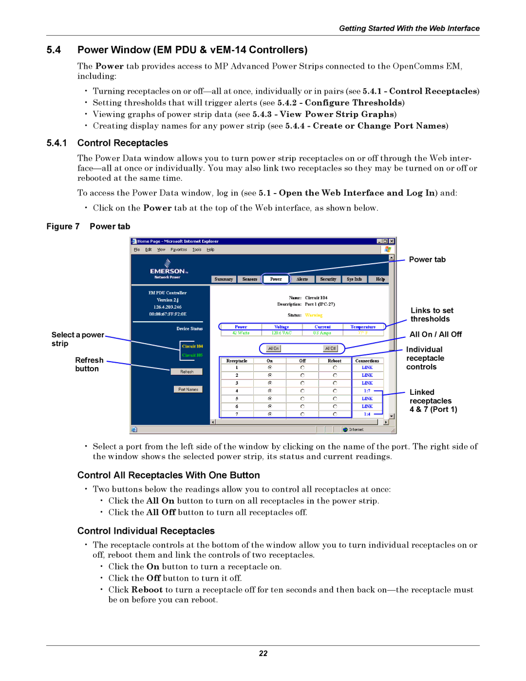 Liebert manual Power Window EM PDU & vEM-14 Controllers, Control Receptacles, Control All Receptacles With One Button 