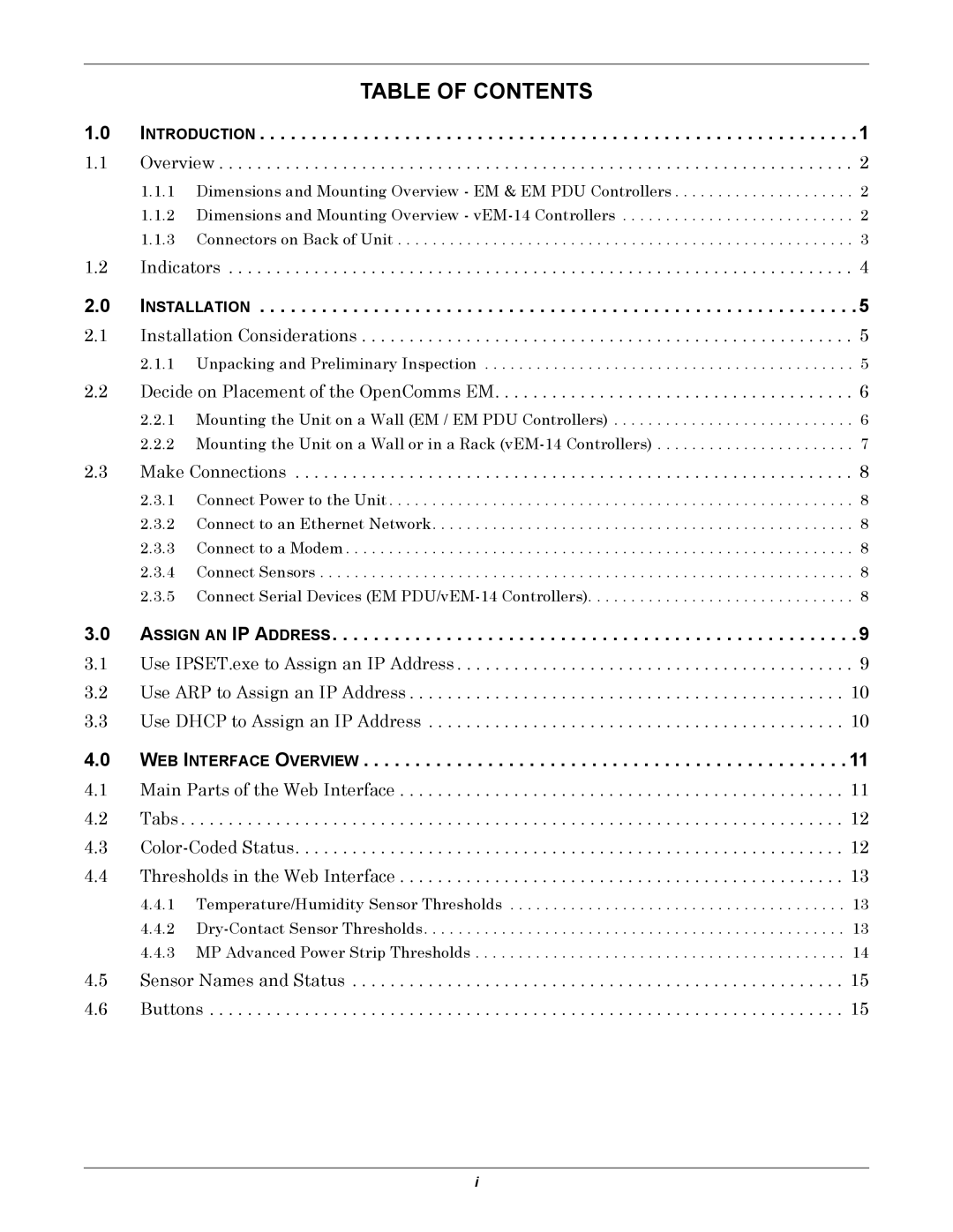 Liebert EM manual Table of Contents 