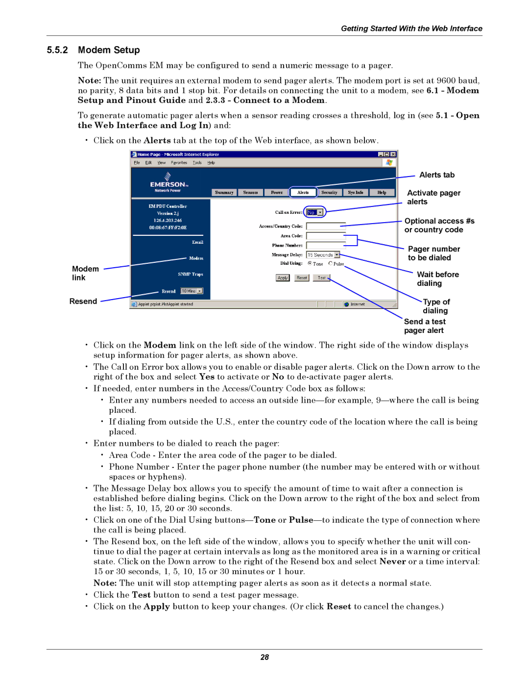 Liebert EM manual Modem Setup 