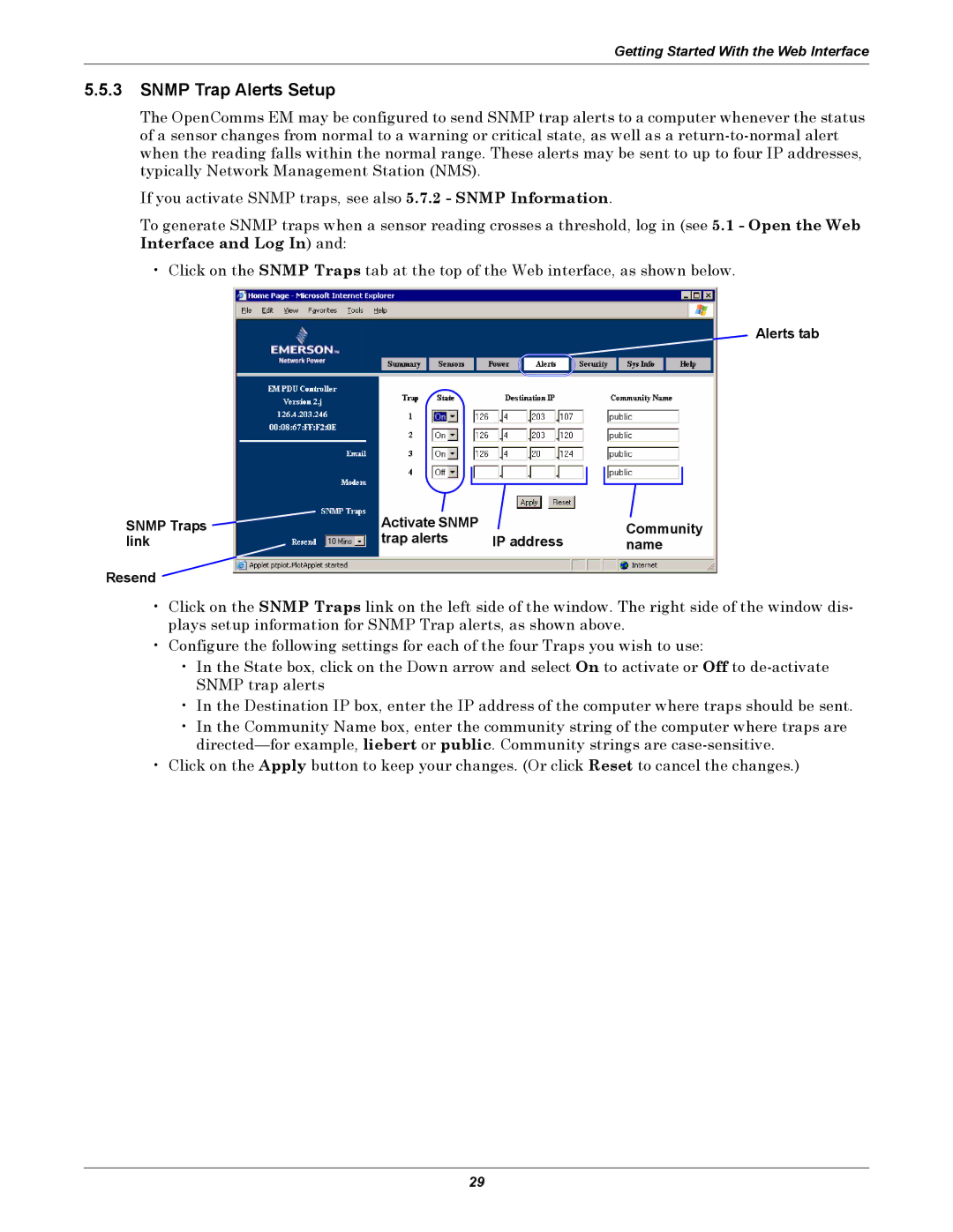 Liebert EM manual Snmp Trap Alerts Setup 