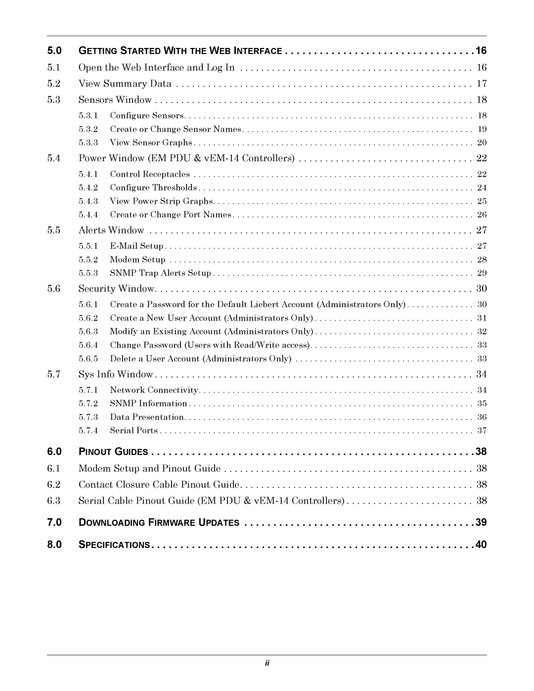 Liebert EM manual Getting Started with the WEB Interface, Pinout Guides 