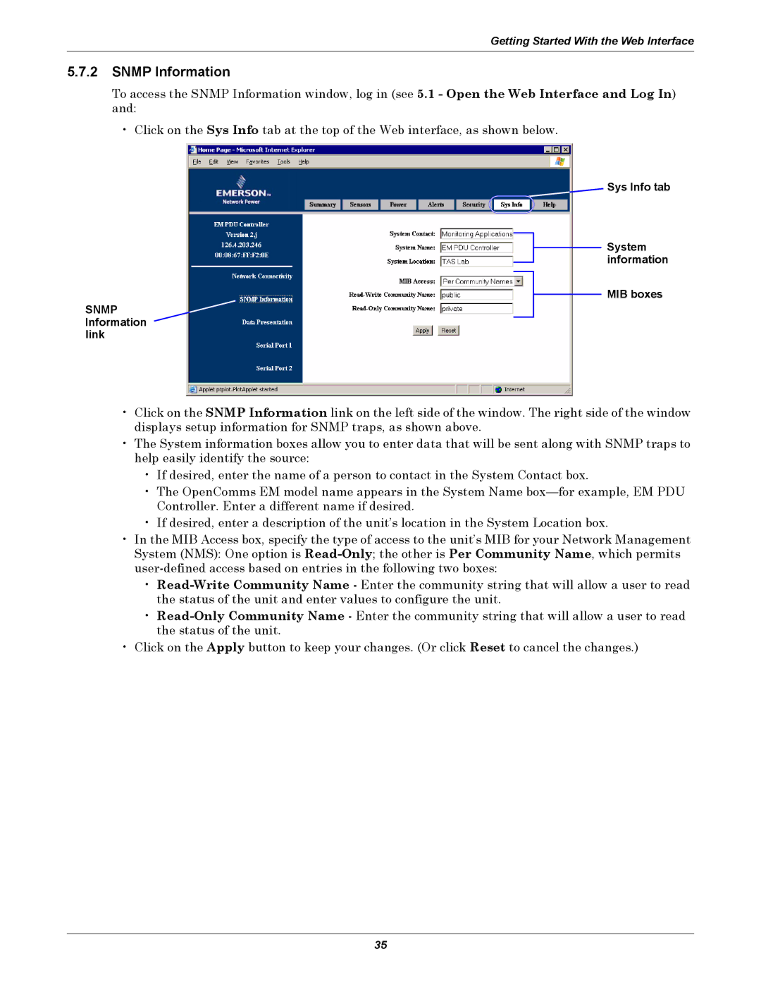 Liebert EM manual Snmp Information 