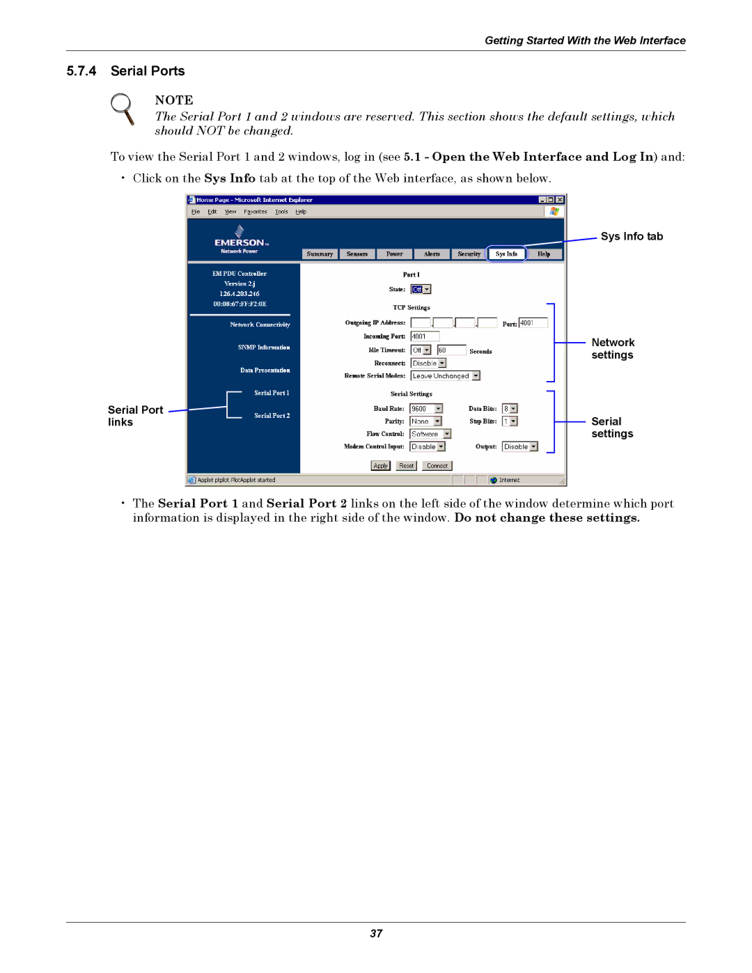 Liebert EM manual Serial Ports 