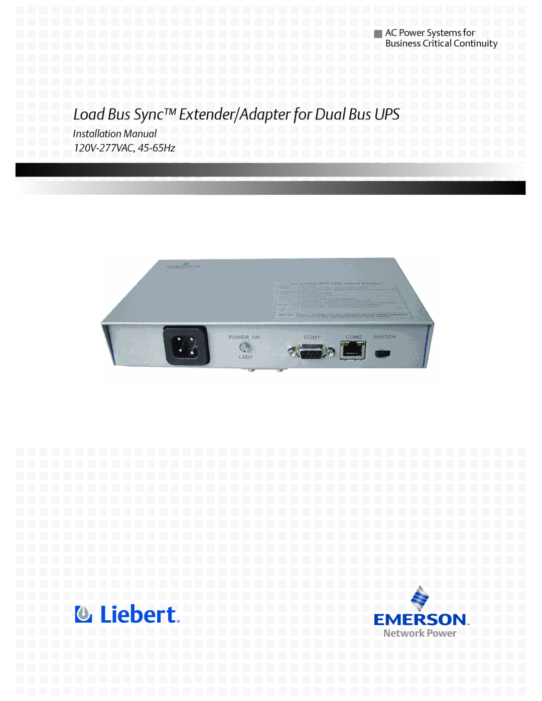 Liebert installation manual Load Bus Sync Extender/Adapter for Dual Bus UPS 