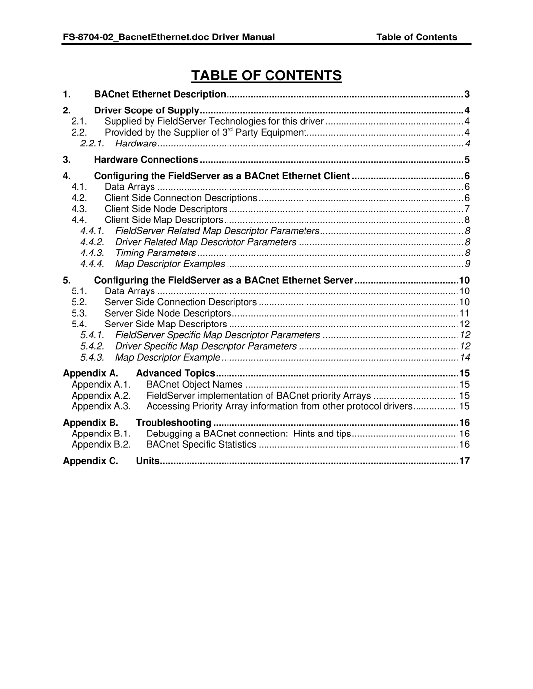 Liebert FS-8704-02 instruction manual Table of Contents 