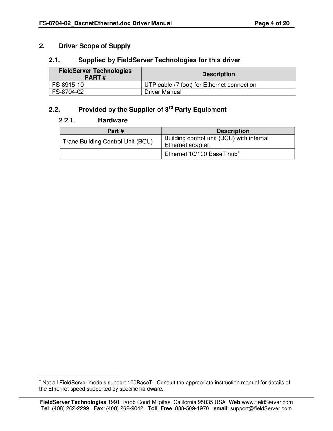 Liebert FS-8704-02 instruction manual Provided by the Supplier of 3rd Party Equipment Hardware 