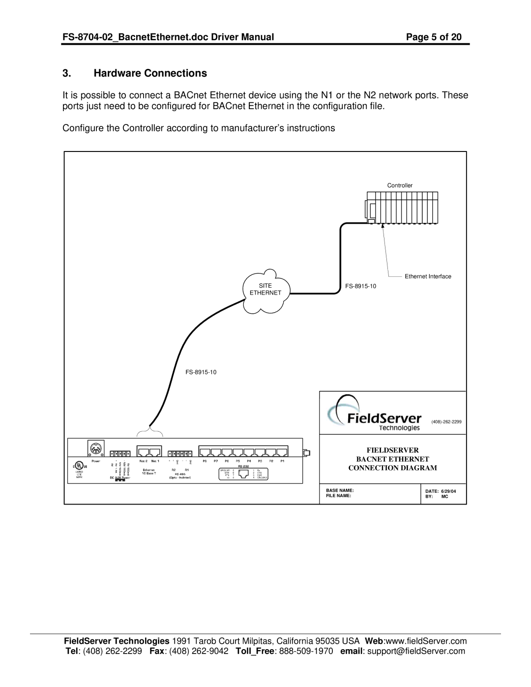 Liebert FS-8704-02 instruction manual Hardware Connections 