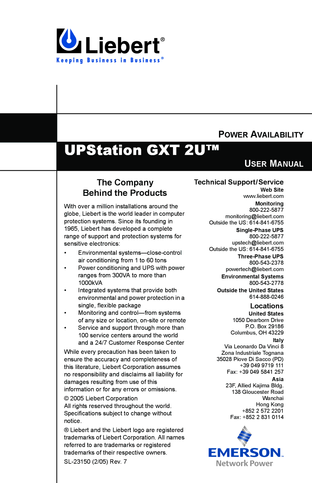 Liebert GXT 2U user manual Company Behind the Products 