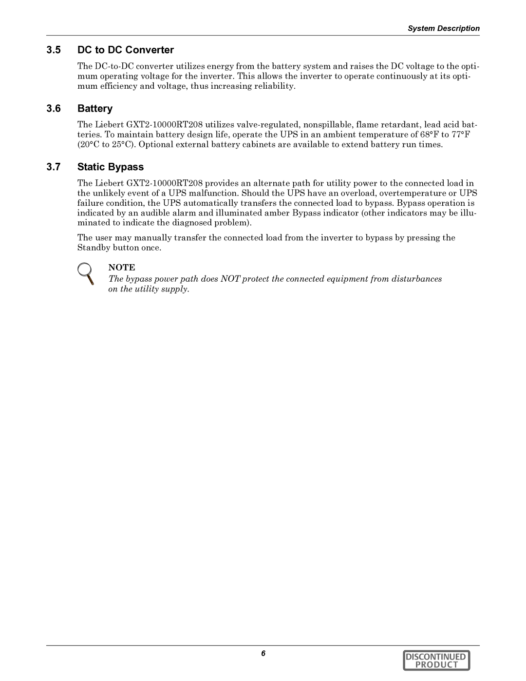 Liebert GXT2-10000RT208 user manual DC to DC Converter, Battery, Static Bypass 