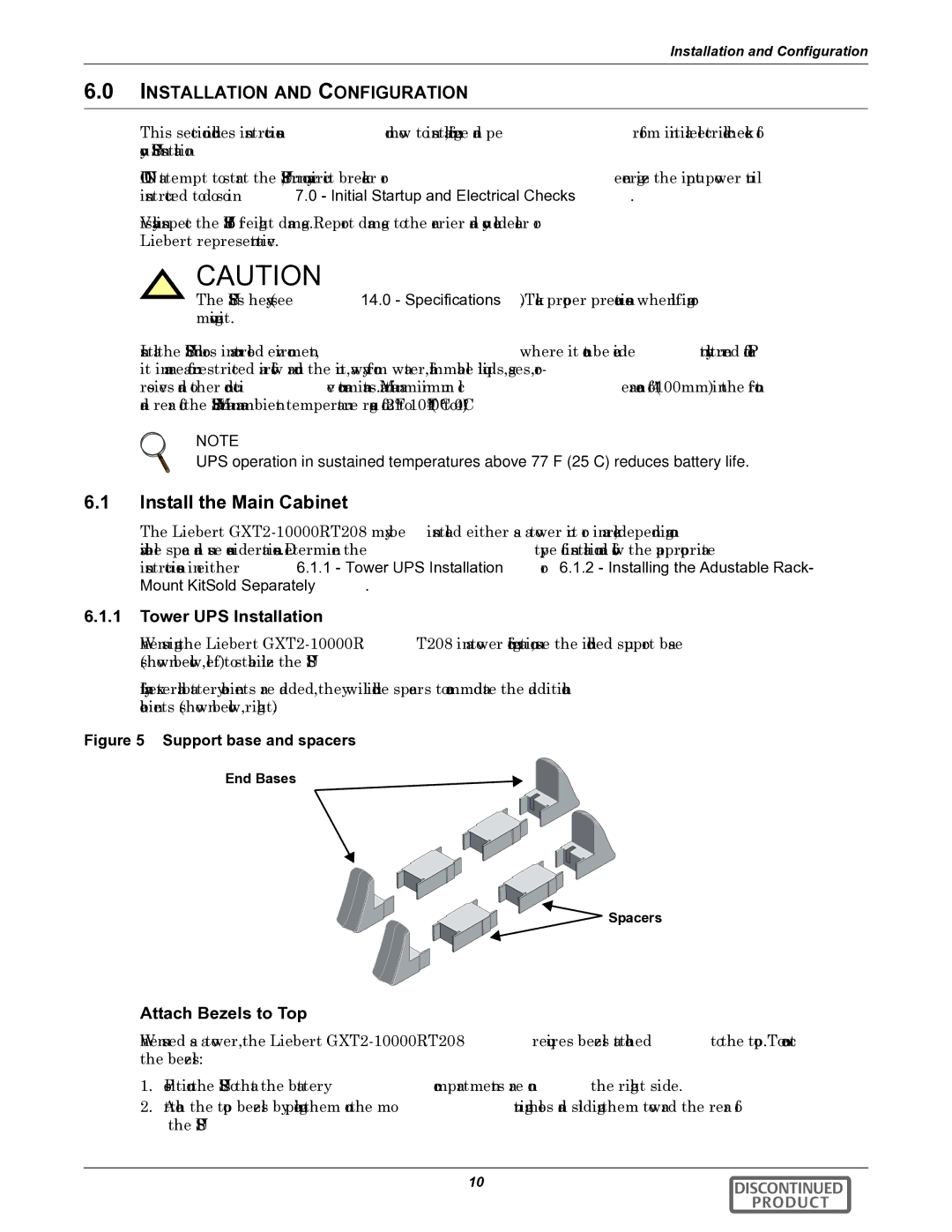 Liebert GXT2-10000RT208 user manual Install the Main Cabinet, Installation and Configuration, Tower UPS Installation 