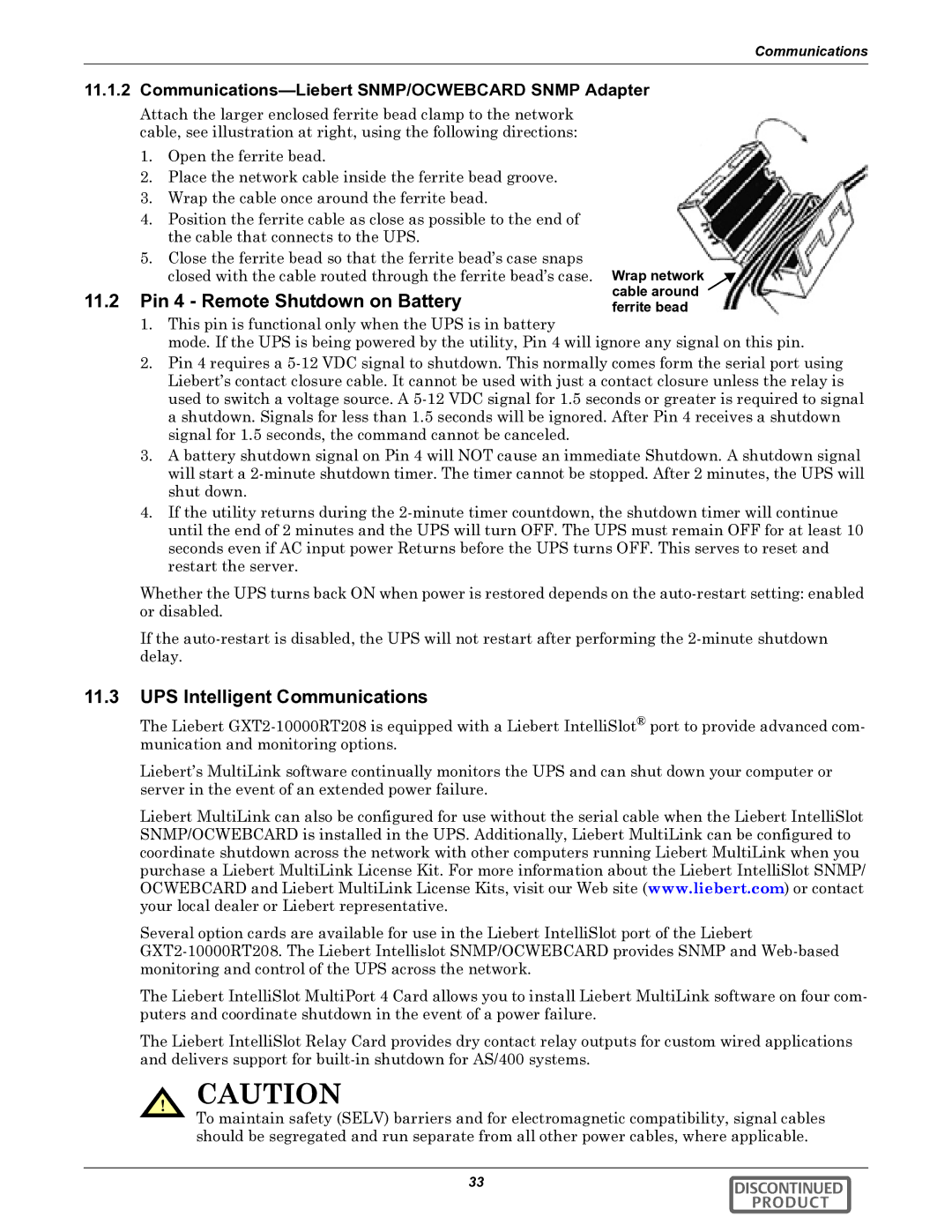 Liebert GXT2-10000RT208 user manual Pin 4 Remote Shutdown on Battery, UPS Intelligent Communications 