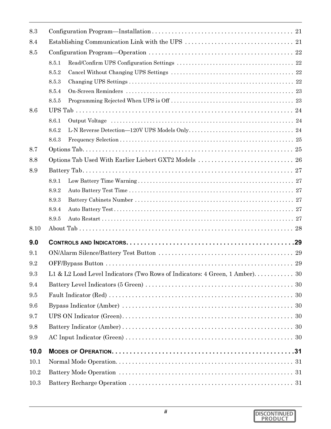 Liebert GXT2-10000RT208 user manual Controls and Indicators, Modes of Operation 