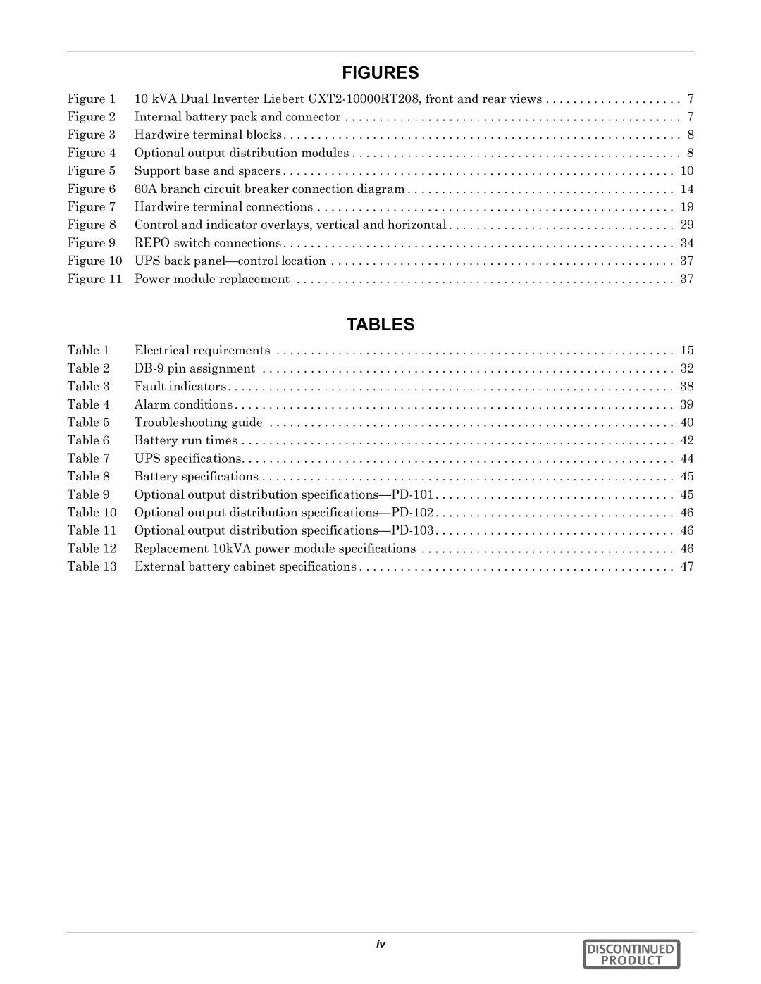 Liebert GXT2-10000RT208 user manual Figures 