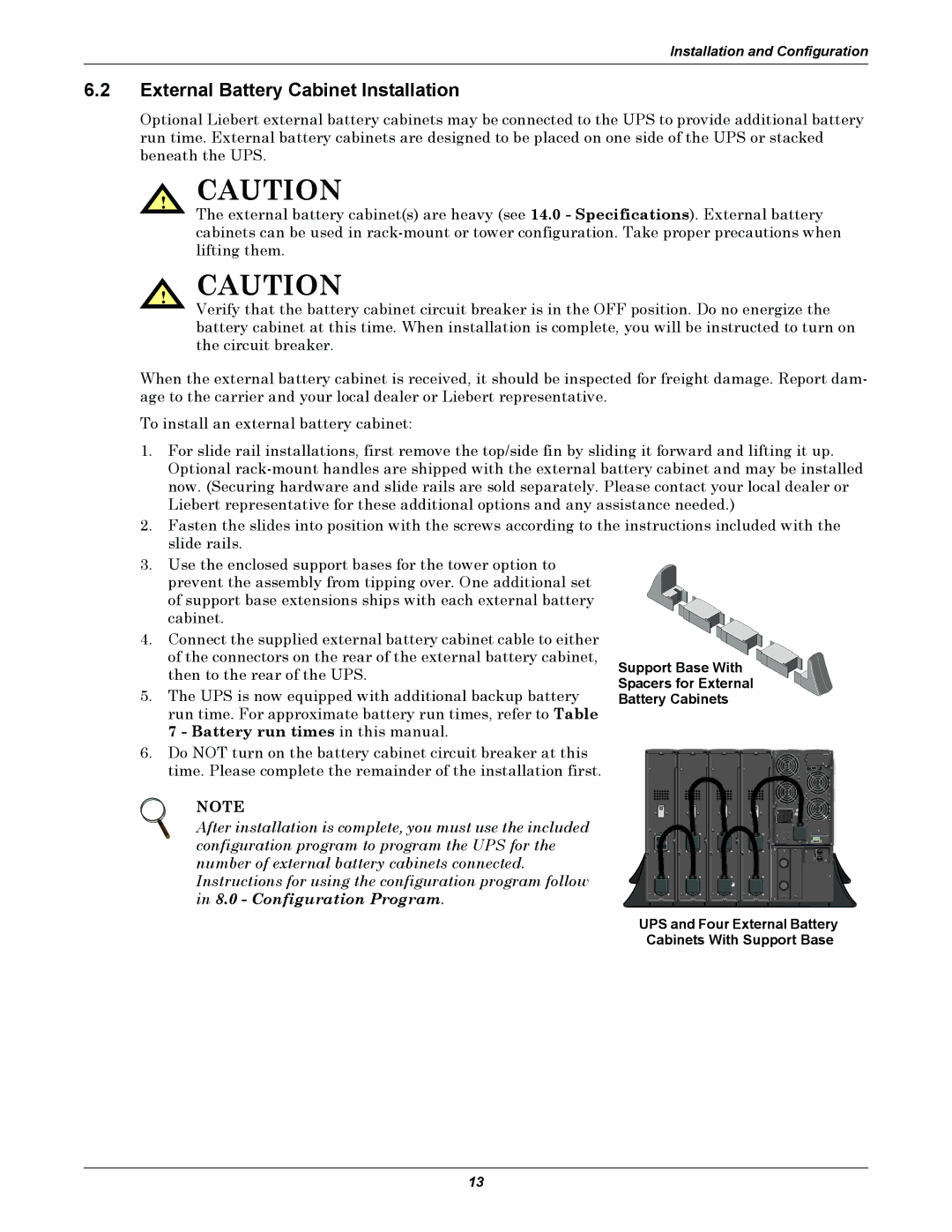 Liebert GXT2-6000 RT208 user manual External Battery Cabinet Installation 