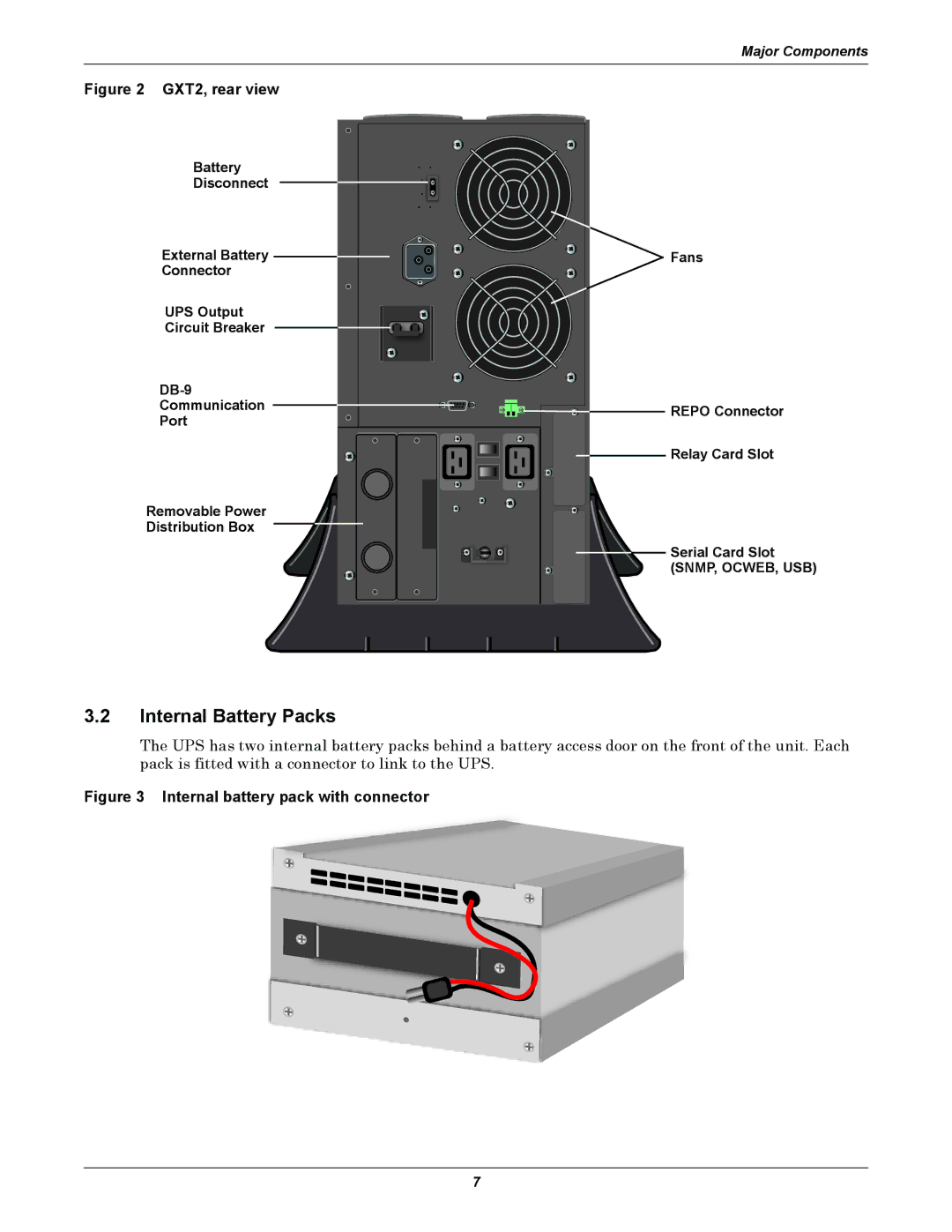 Liebert GXT2-4500RT230, GXT2-6000RT230 manual Internal Battery Packs, GXT2, rear view 