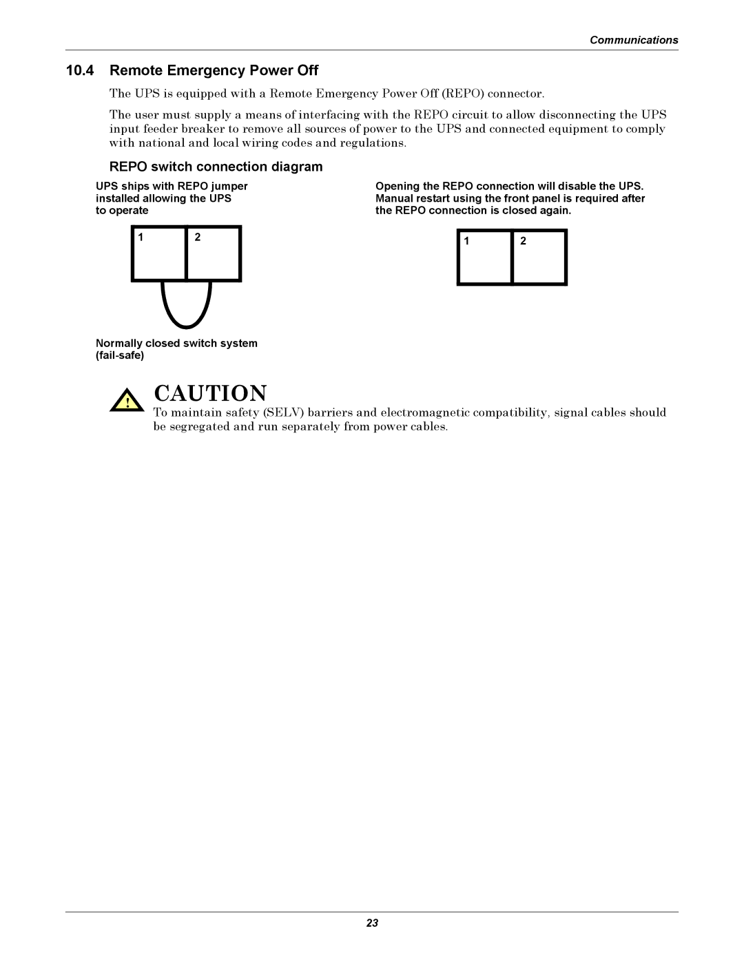 Liebert GXT2-4500RT230, GXT2-6000RT230 manual Remote Emergency Power Off, Repo switch connection diagram 