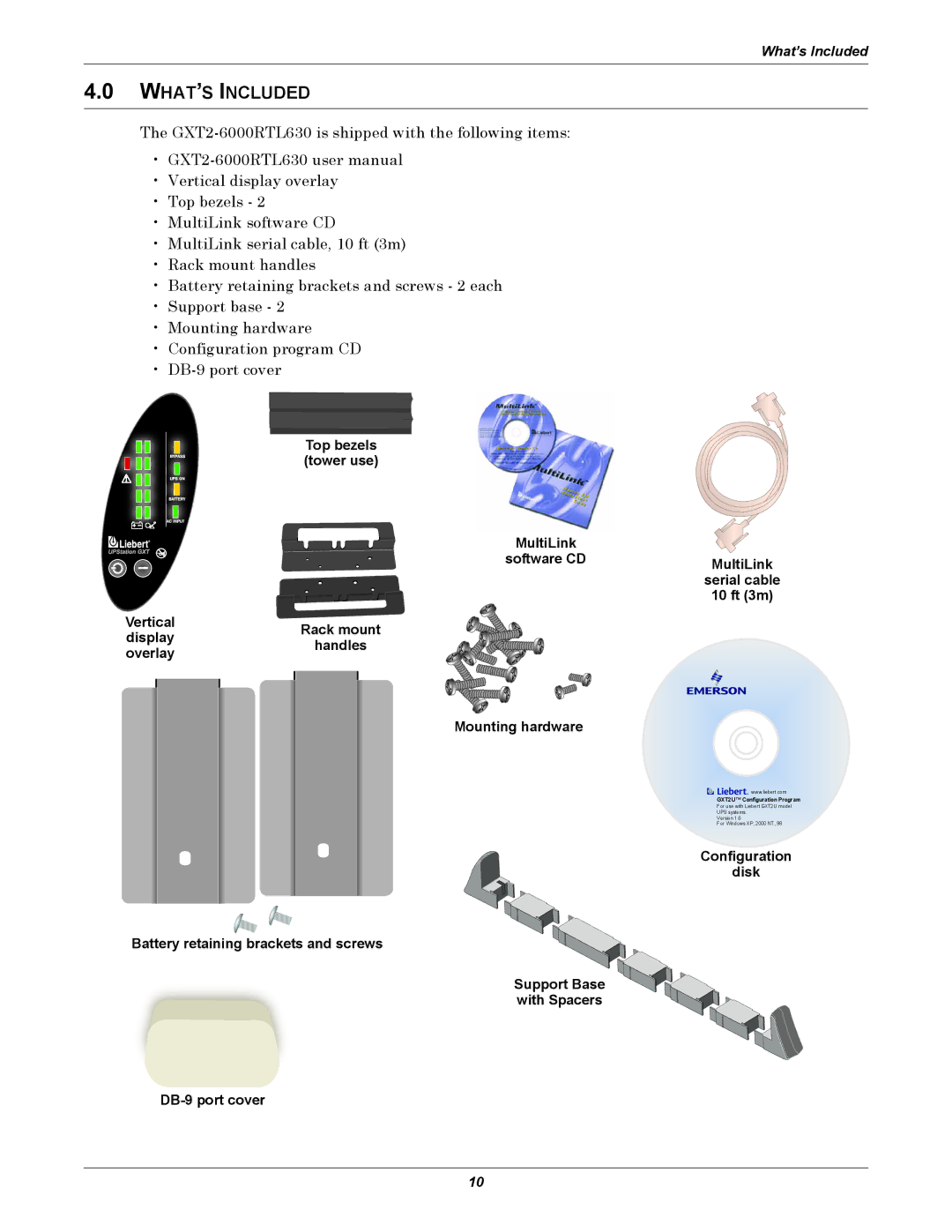 Liebert GXT2-6000RTL630 user manual WHAT’S Included, Configuration Disk DB-9 port cover 