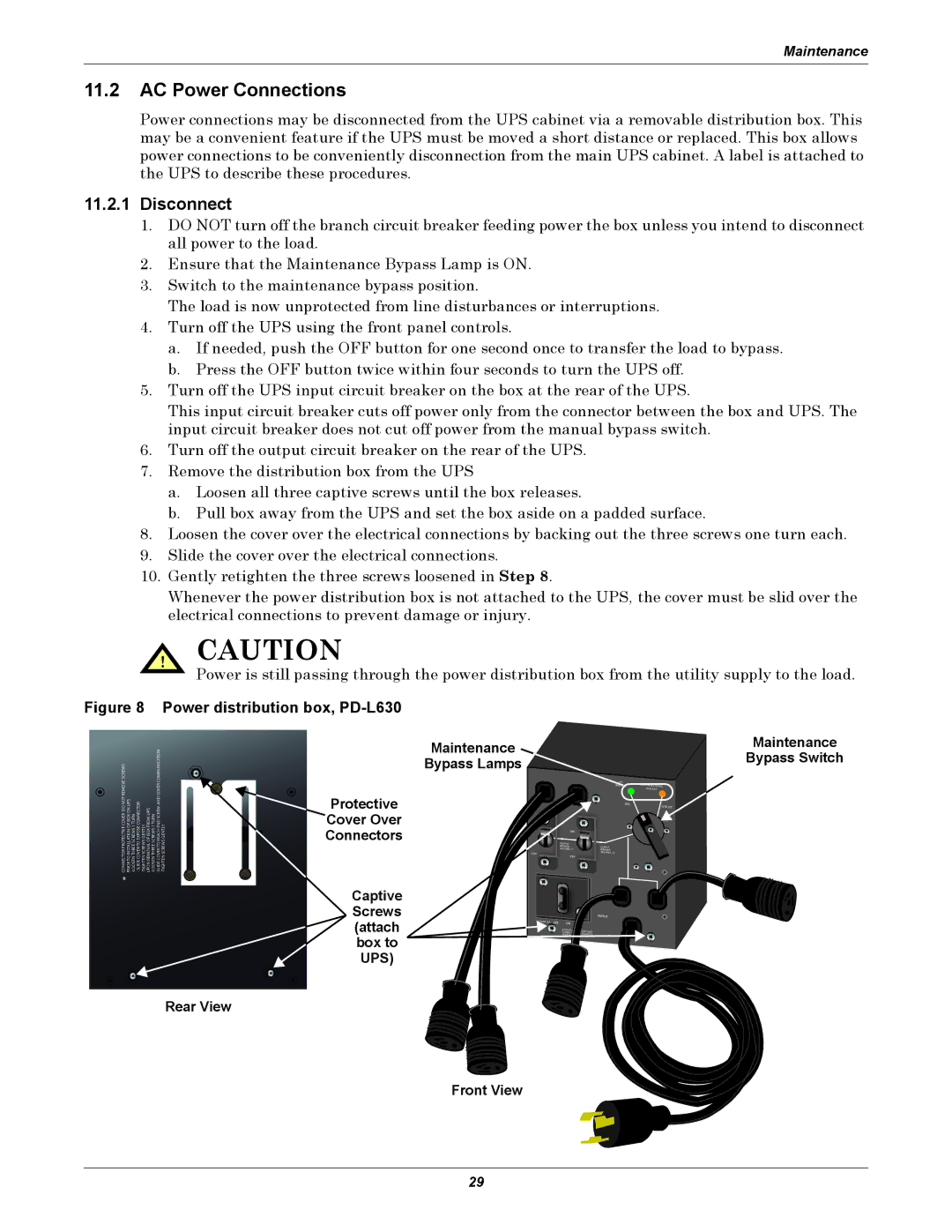 Liebert GXT2-6000RTL630 user manual AC Power Connections, Disconnect, Captive, Box to, Rear View 