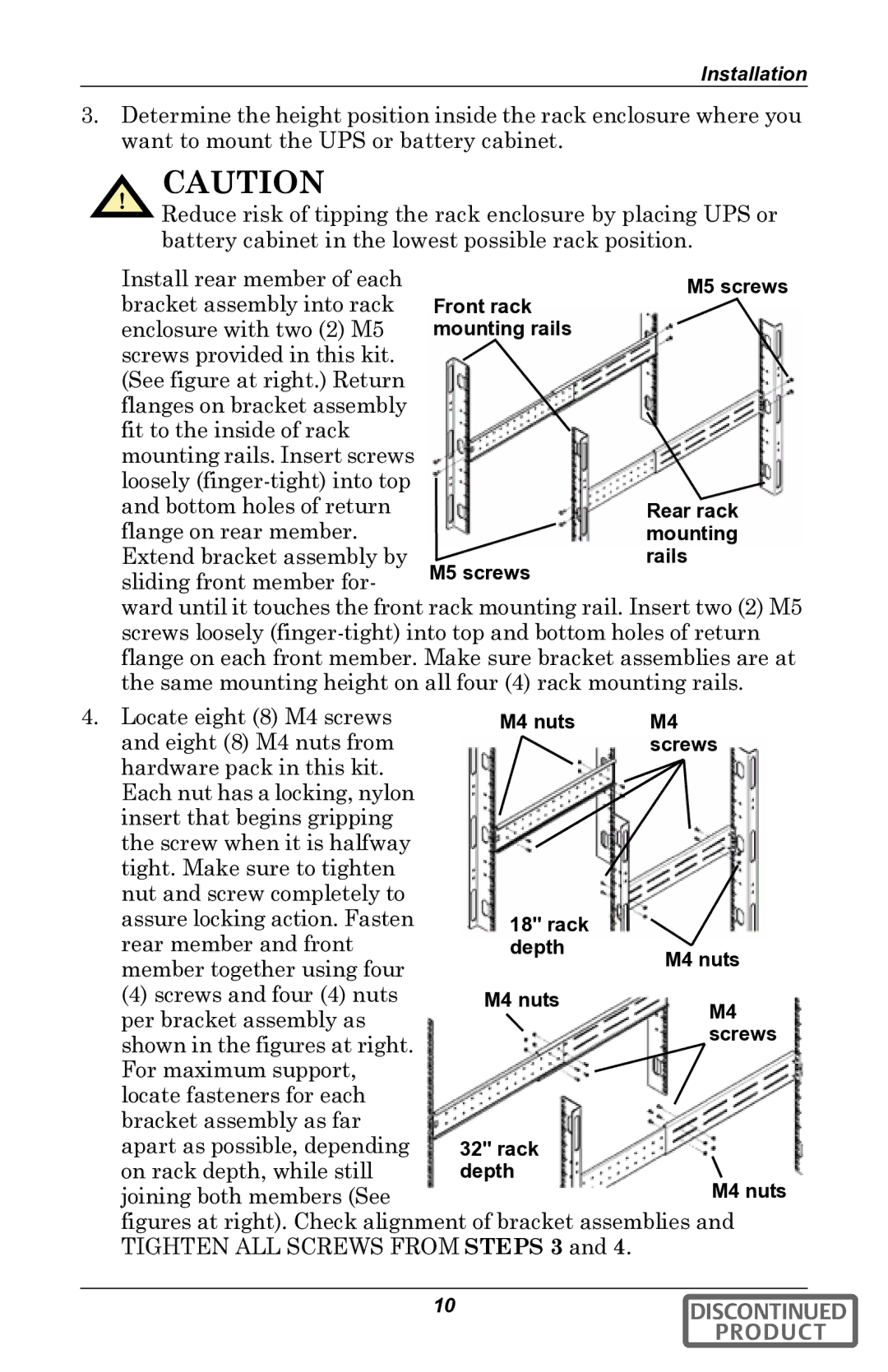 Liebert gxt2u user manual Bracket assembly into rack 