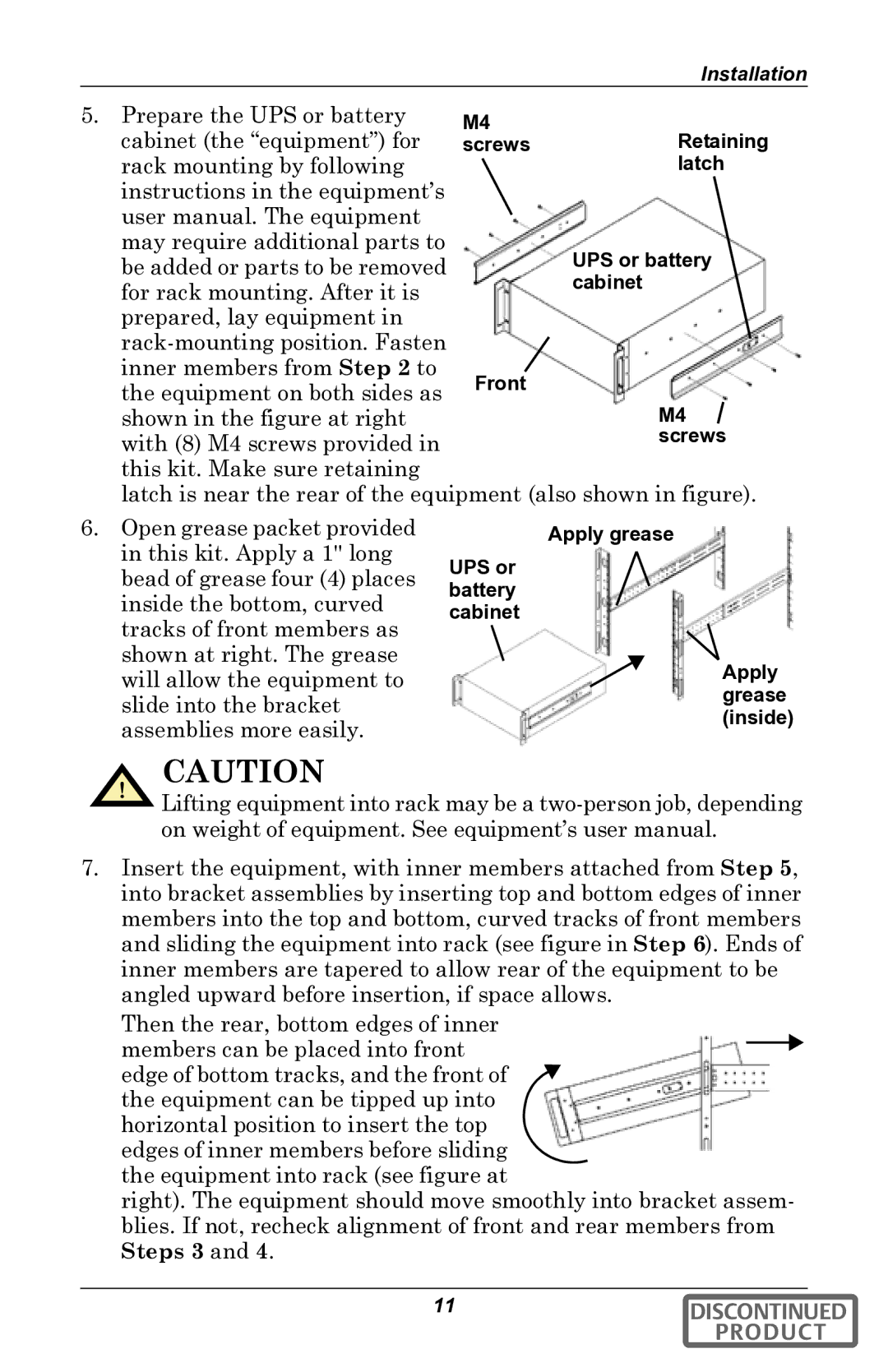 Liebert gxt2u user manual Prepare the UPS or battery Cabinet the equipment for 