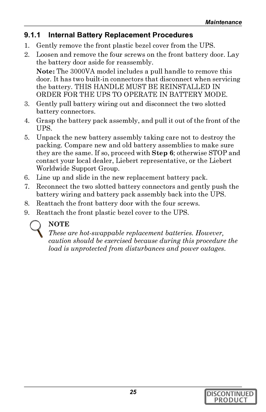 Liebert gxt2u user manual Internal Battery Replacement Procedures 