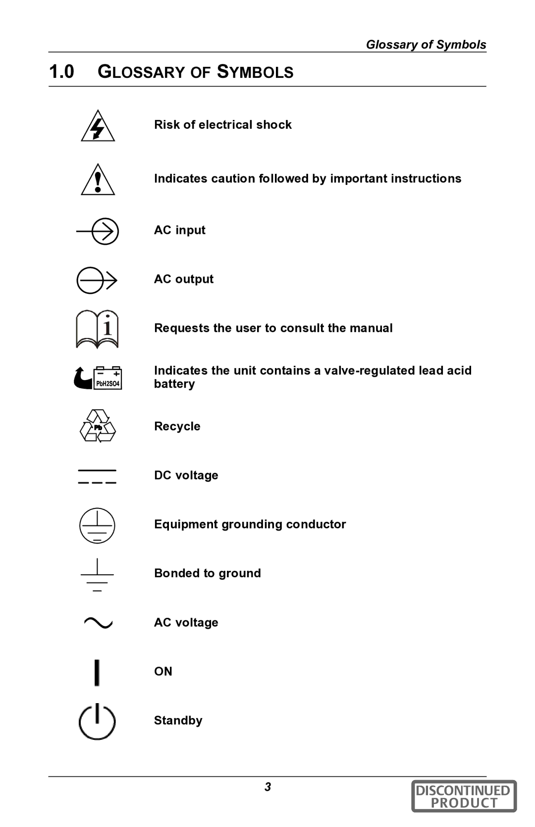 Liebert gxt2u user manual Glossary of Symbols 