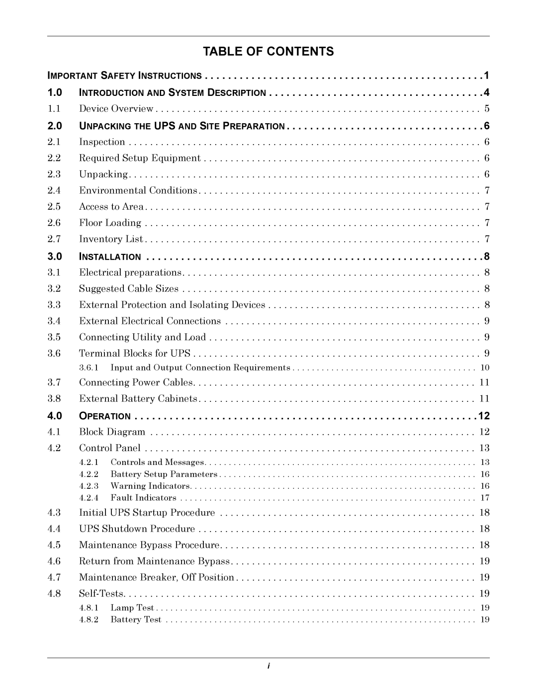 Liebert GXT3-10000T220 user manual Table of Contents 