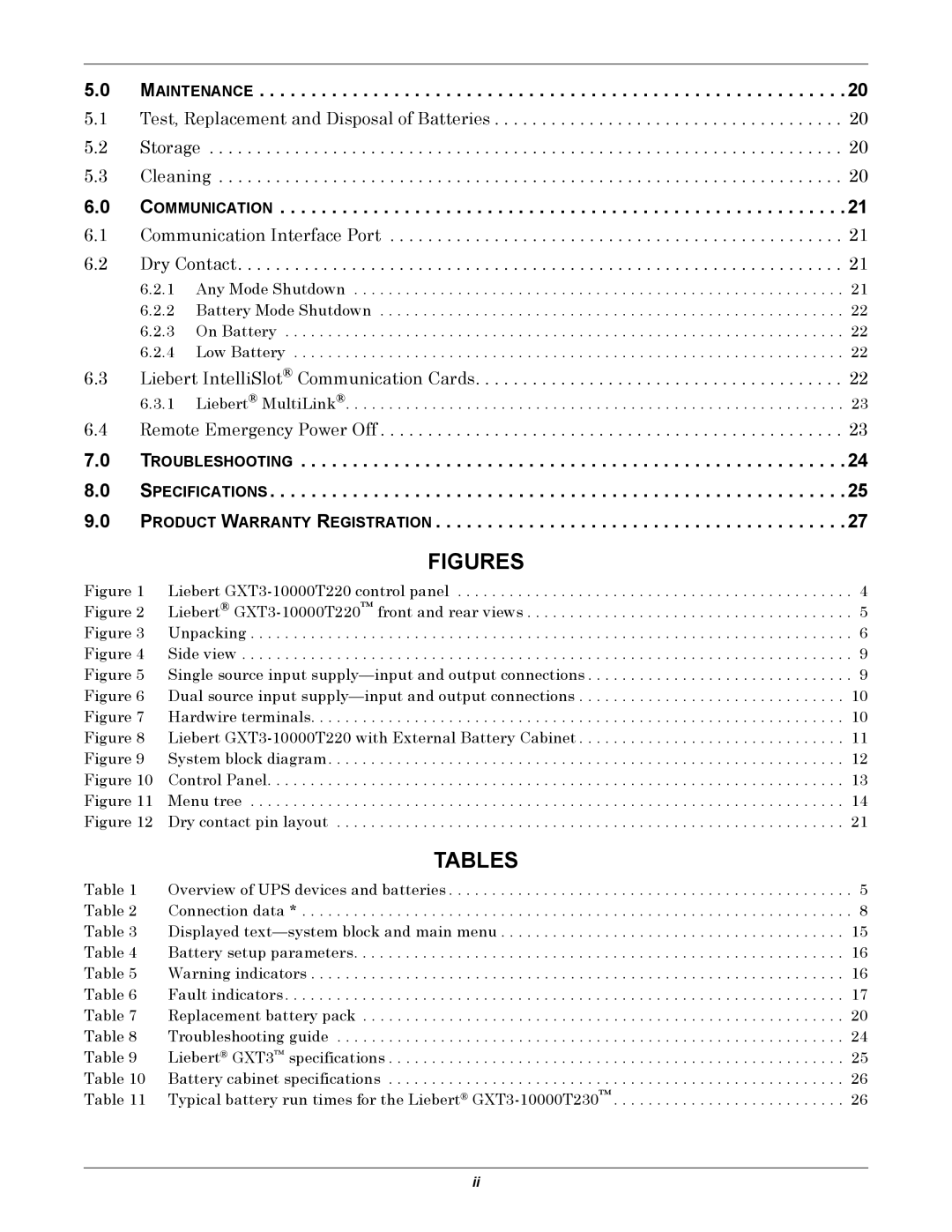 Liebert GXT3-10000T220 user manual Maintenance, Communication 