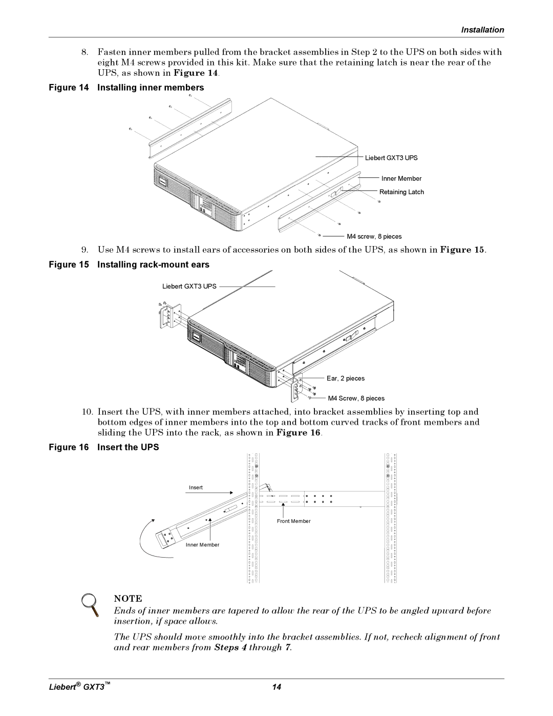 Liebert 3000VA, GXT3, 700VA user manual Installing inner members 