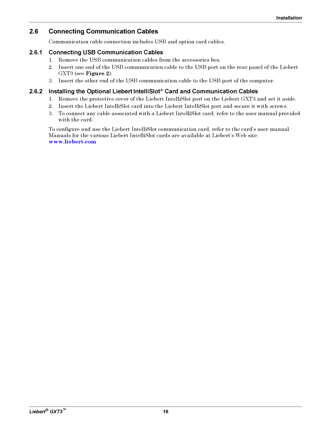 Liebert 700VA, GXT3, 3000VA user manual Connecting Communication Cables, Connecting USB Communication Cables 