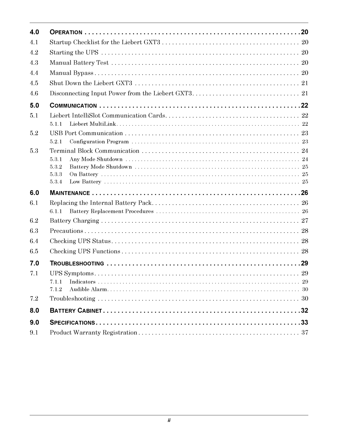 Liebert 700VA, GXT3, 3000VA user manual Operation, Communication, Maintenance, Troubleshooting 