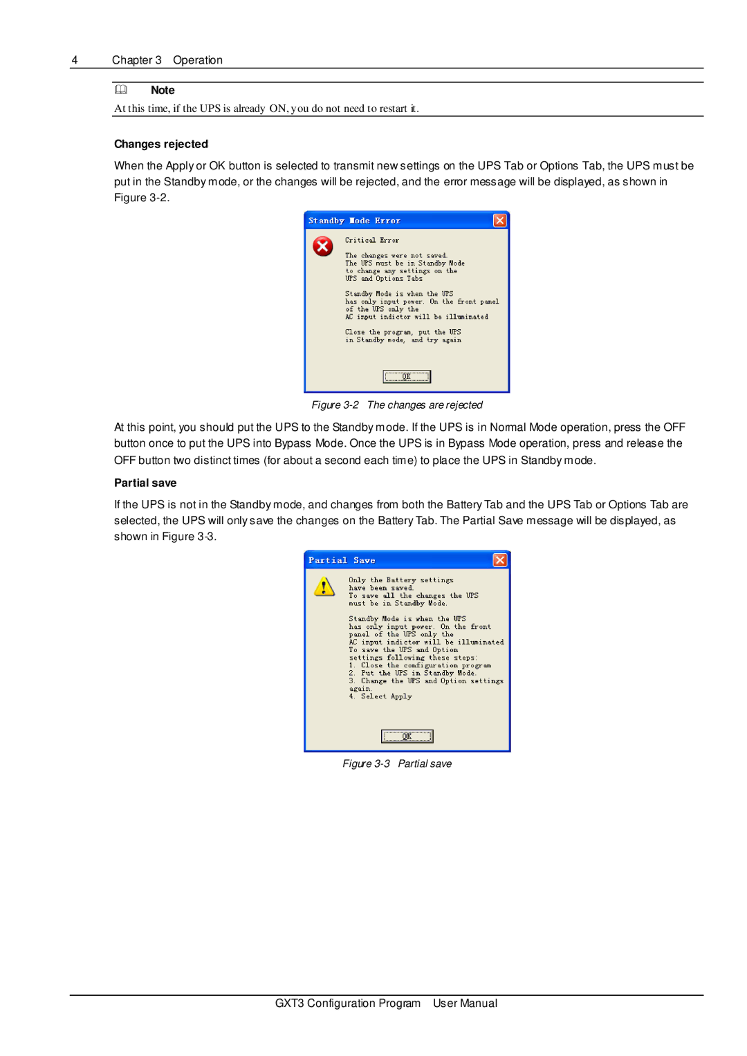 Liebert GXT3 user manual Changes rejected, Partial save 