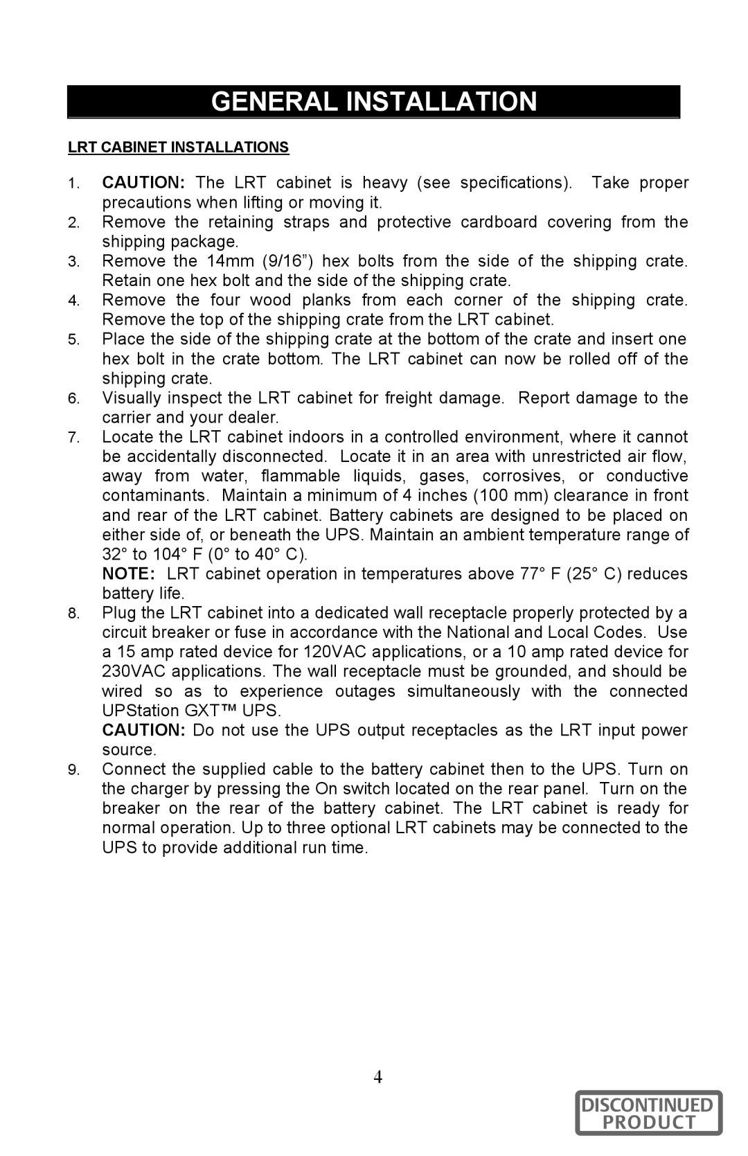 Liebert GXT96VLRT2UL user manual General Installation 