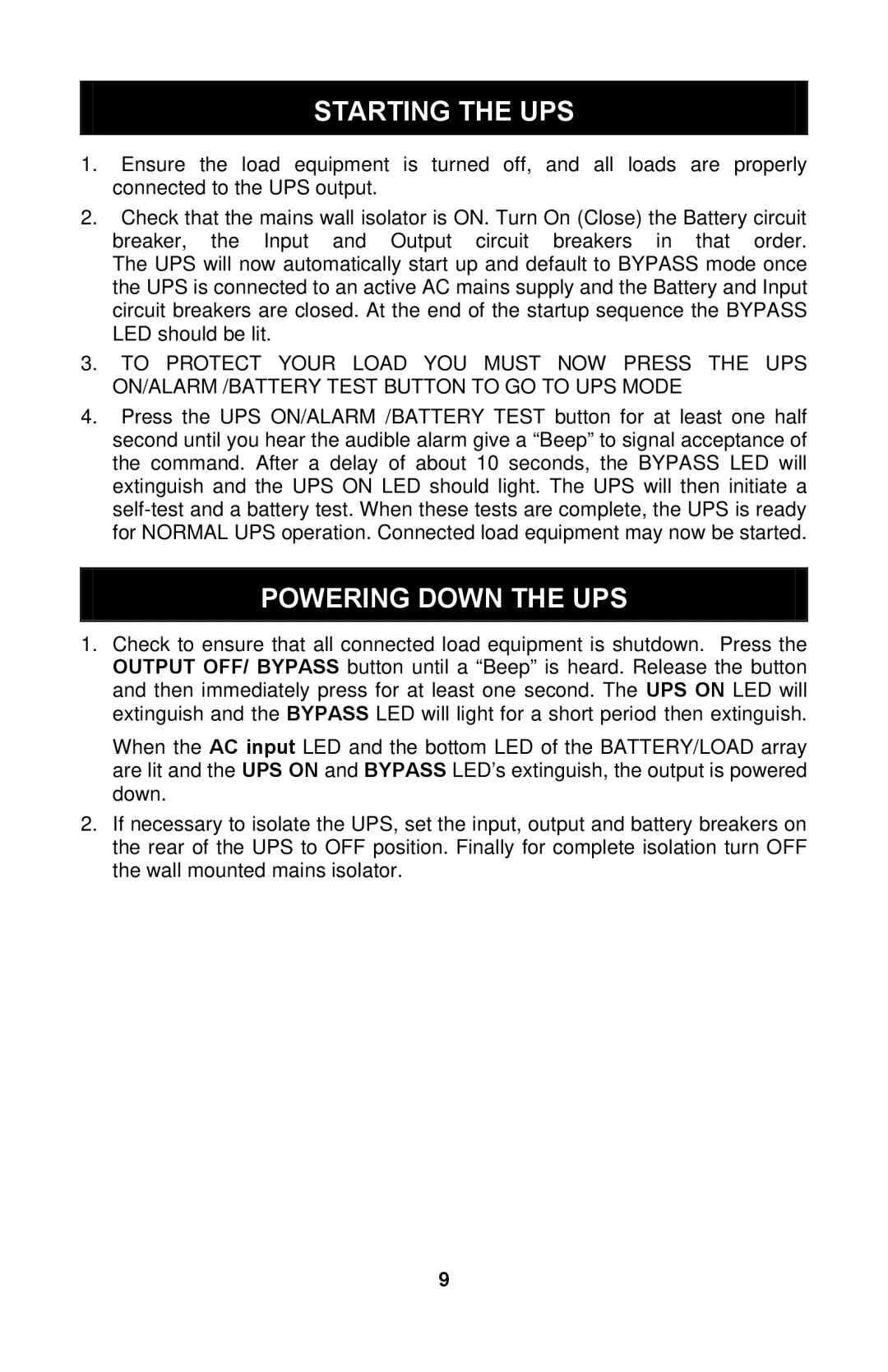 Liebert GXTTM user manual Starting the UPS, Powering Down the UPS 