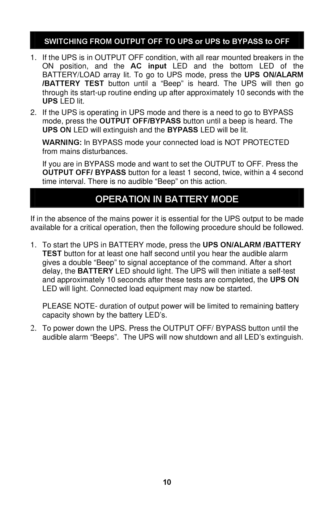 Liebert GXTTM user manual Operation in Battery Mode 