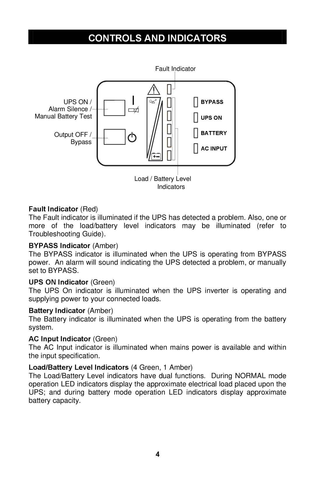 Liebert GXTTM user manual Controls and Indicators 