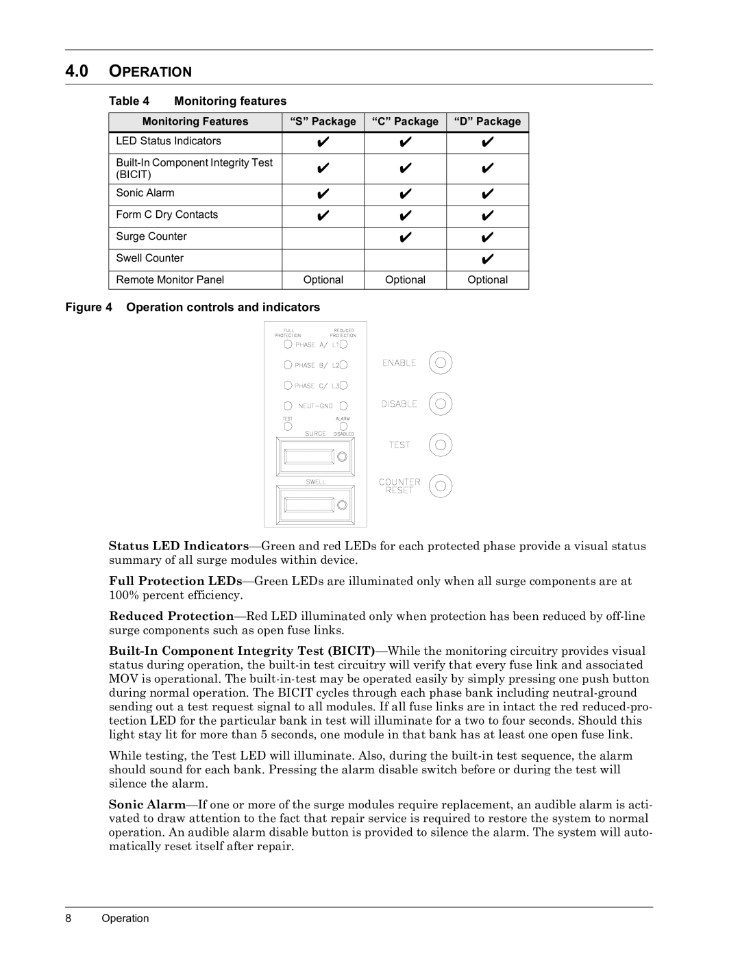 Liebert II manual Operation, Monitoring features 