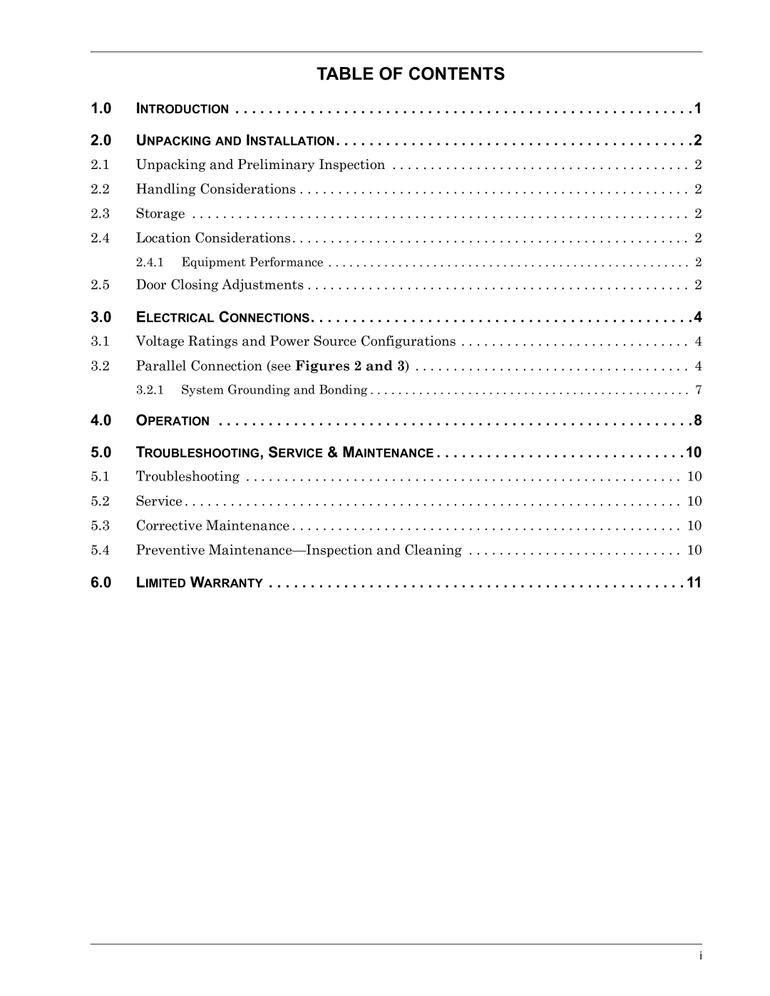 Liebert II manual Table of Contents 