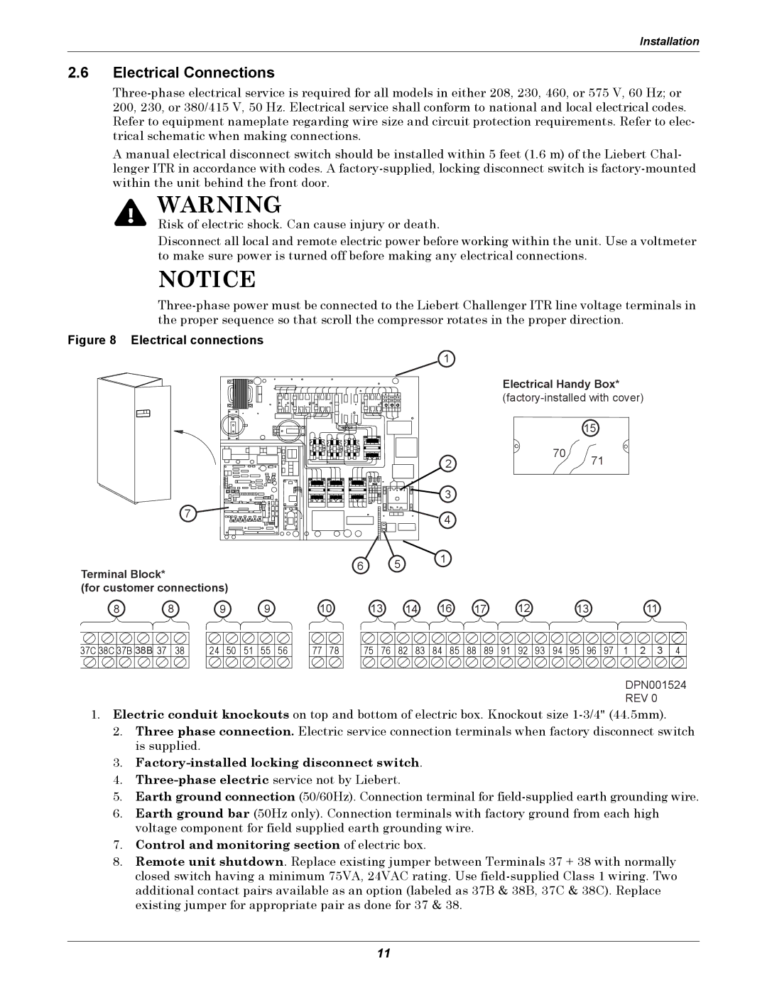 Liebert ITR installation manual Electrical Connections, Electrical connections 