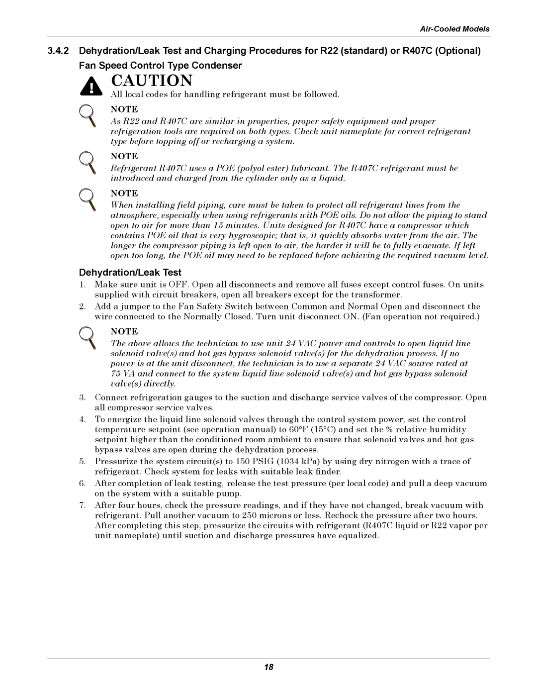 Liebert ITR installation manual Dehydration/Leak Test 