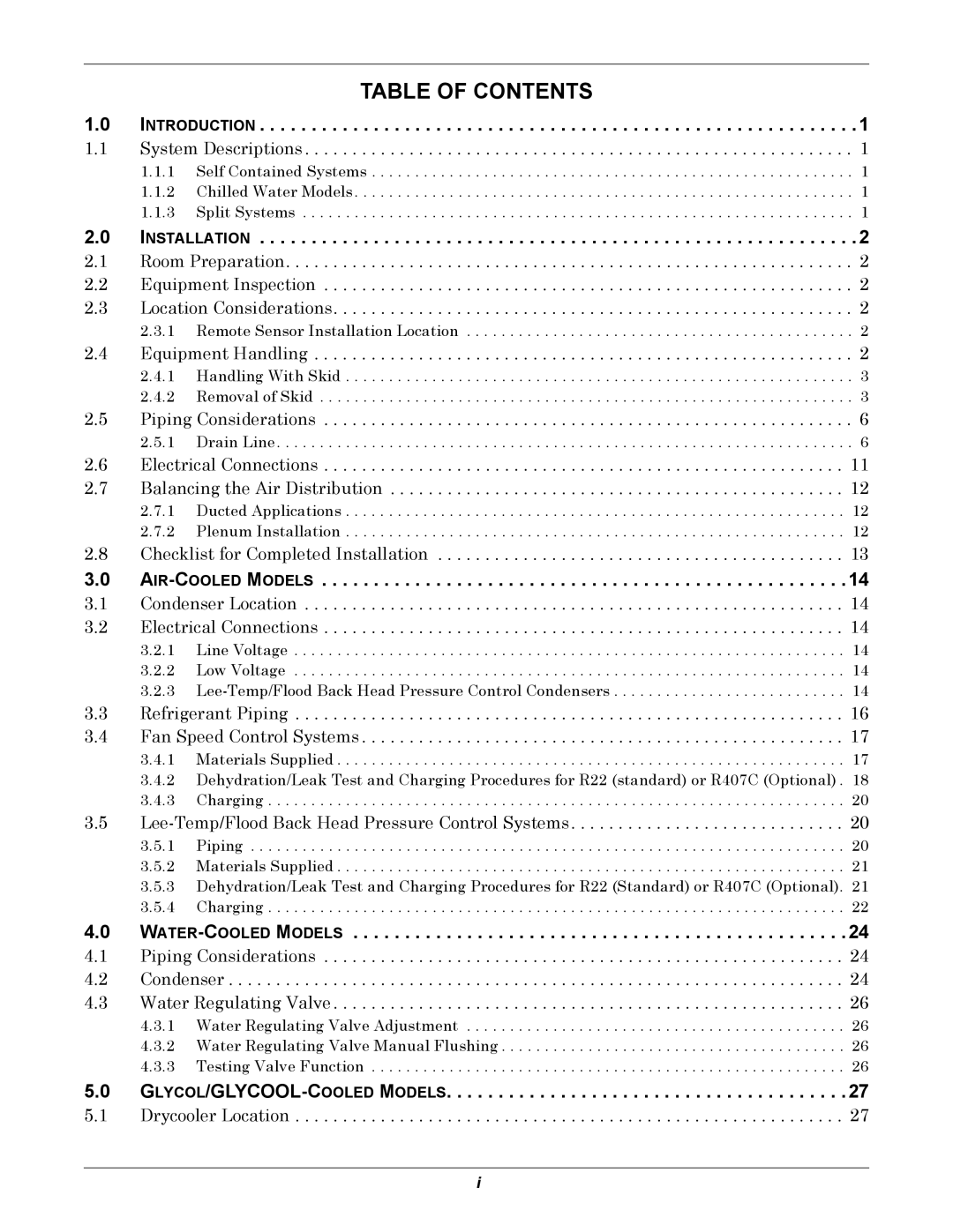 Liebert ITR installation manual Table of Contents 