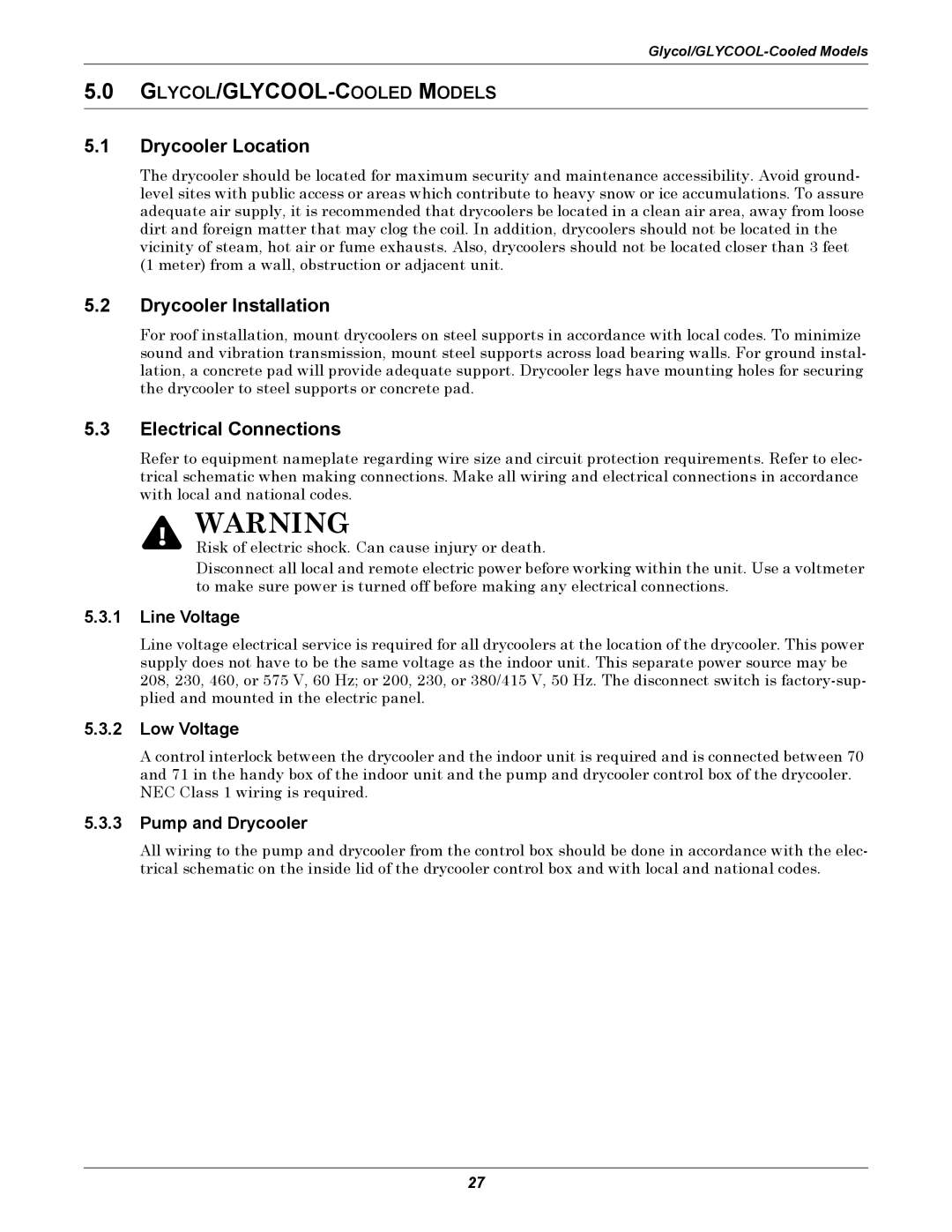 Liebert ITR installation manual Drycooler Location, Drycooler Installation, Pump and Drycooler 