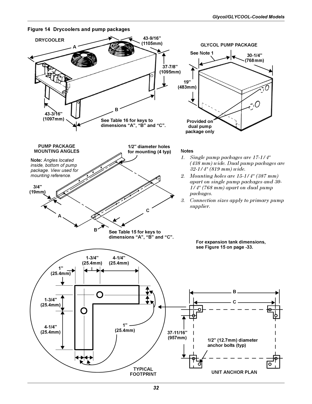 Liebert ITR 43-9/16 110 5mm, See Note 30-1/4, 483mm 43-3/16 1097mm, For expansion tank dimensions, see on, 37-11/16 