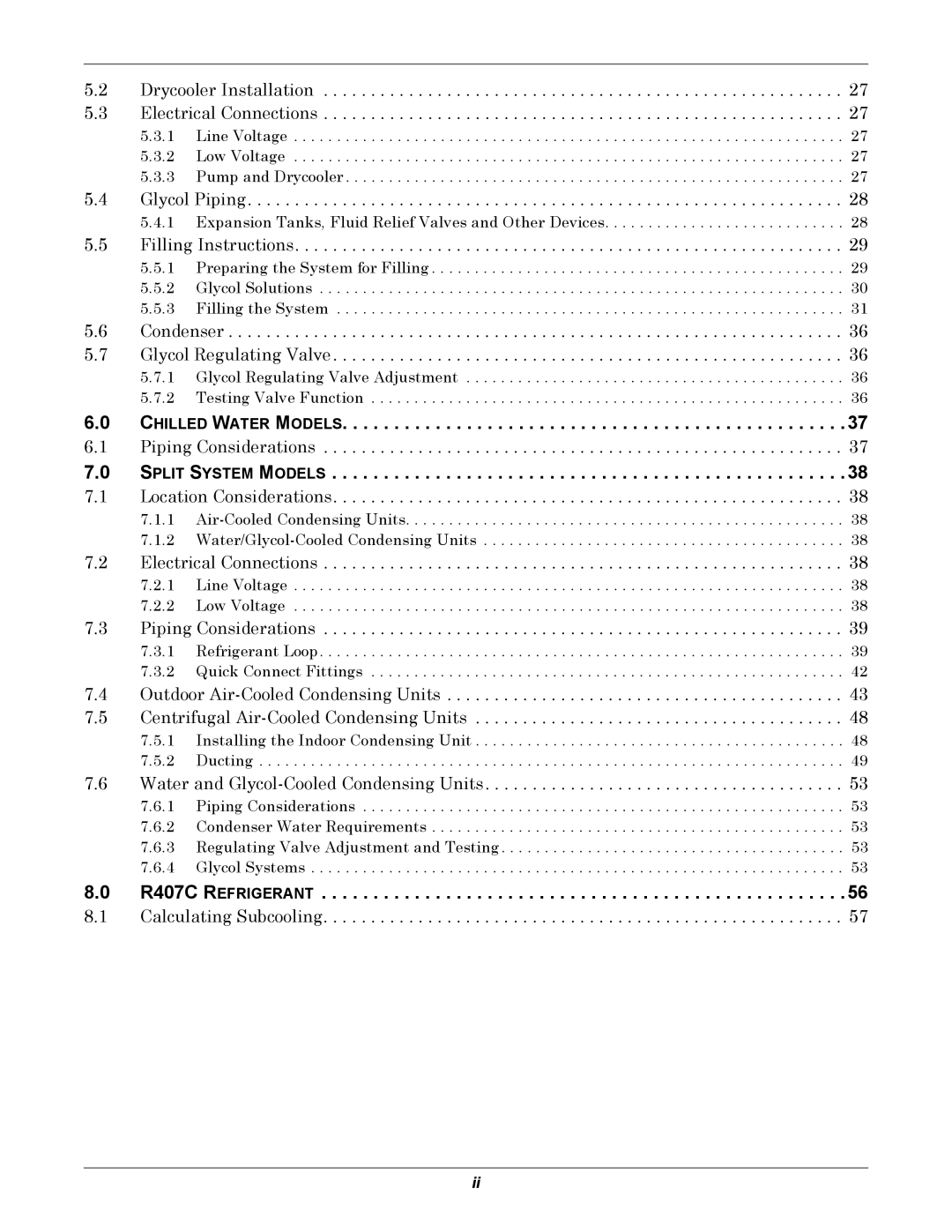 Liebert ITR installation manual Chilled Water Models, Split System Models, R407C Refrigerant 