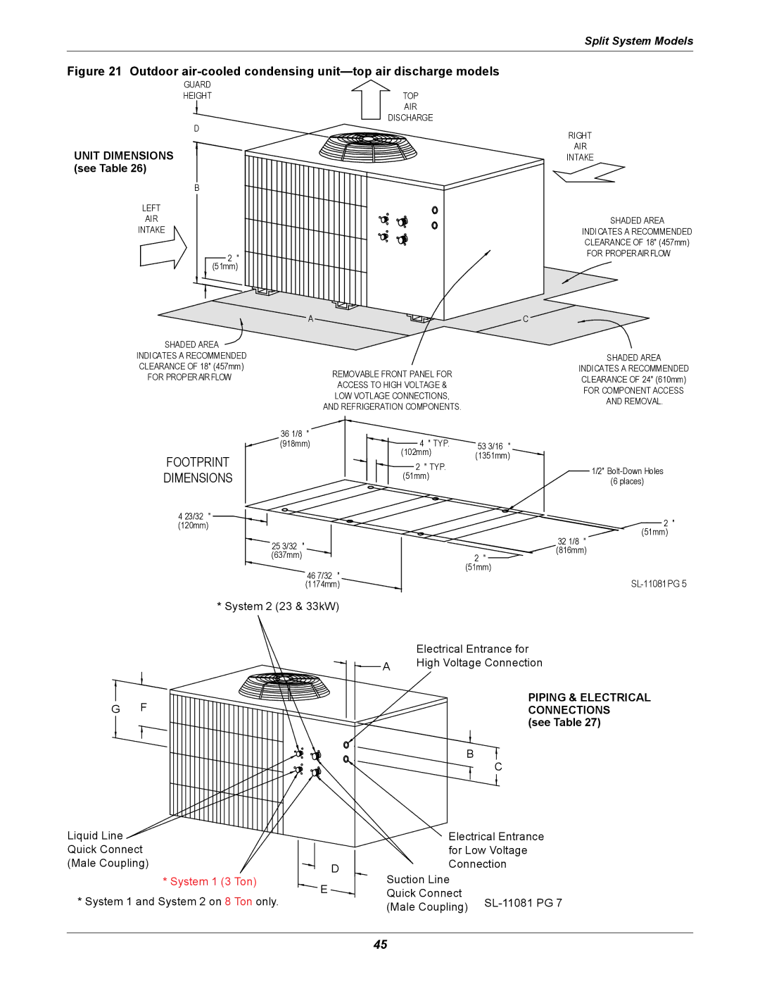 Liebert ITR installation manual Outdoor air-cooled condensing unit-top air discharge models, See Table 