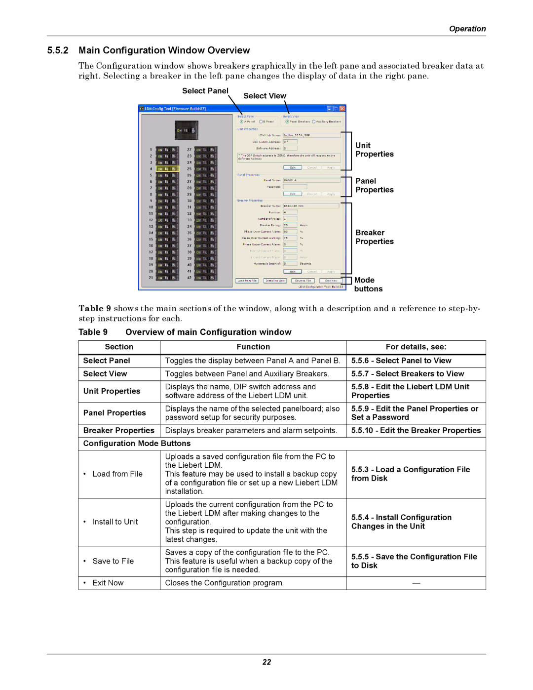 Liebert LDM user manual Main Configuration Window Overview, Overview of main Configuration window 