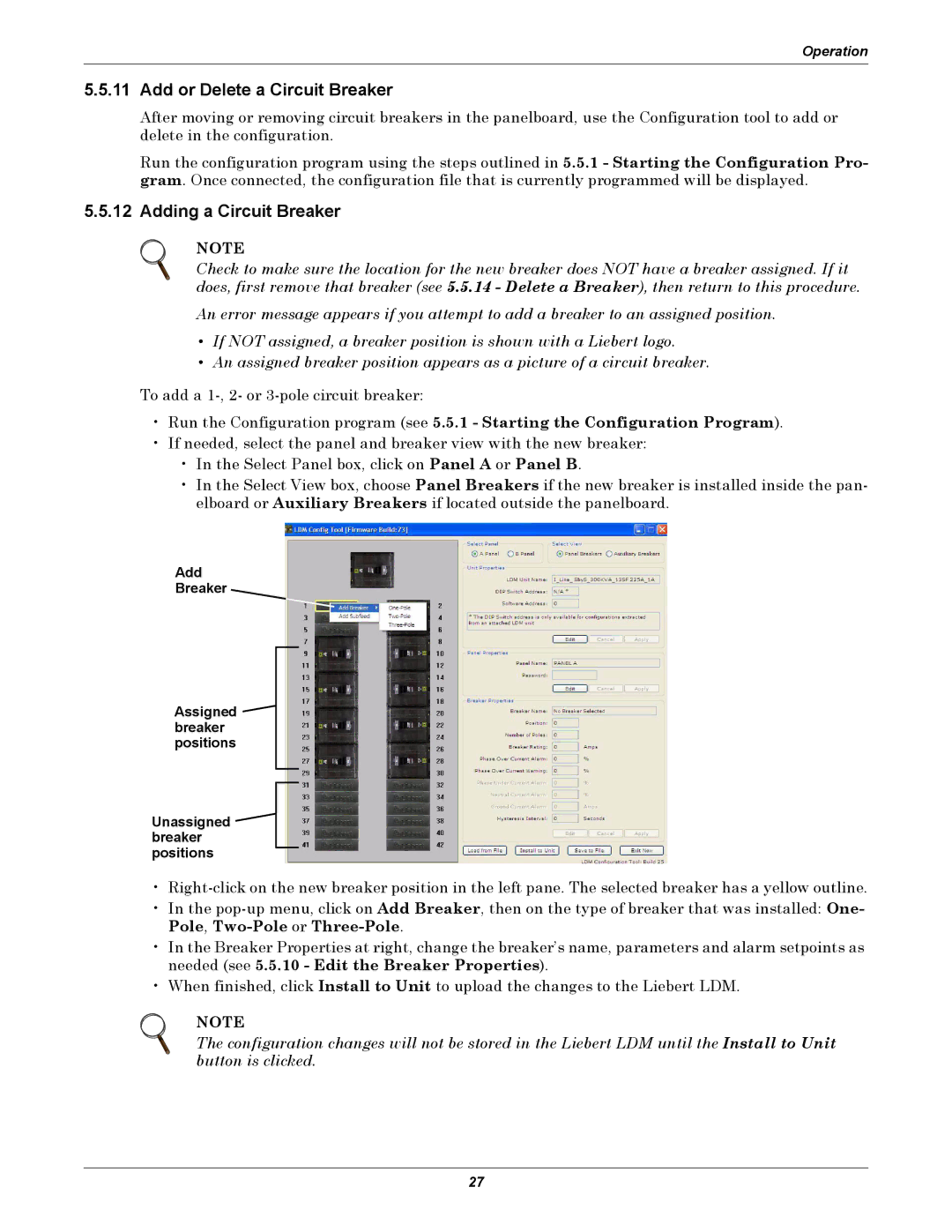 Liebert LDM user manual Add or Delete a Circuit Breaker, Adding a Circuit Breaker 