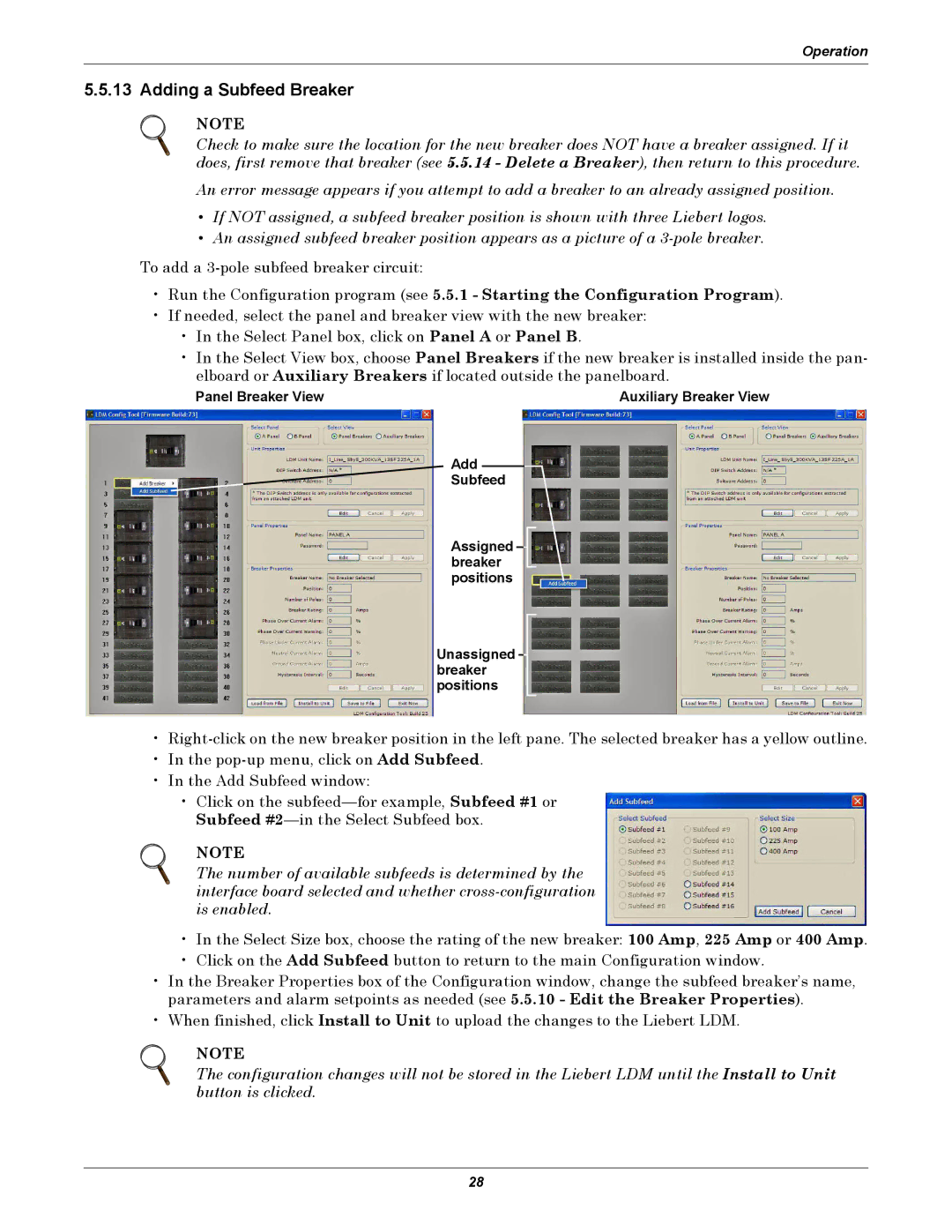 Liebert LDM user manual Adding a Subfeed Breaker 